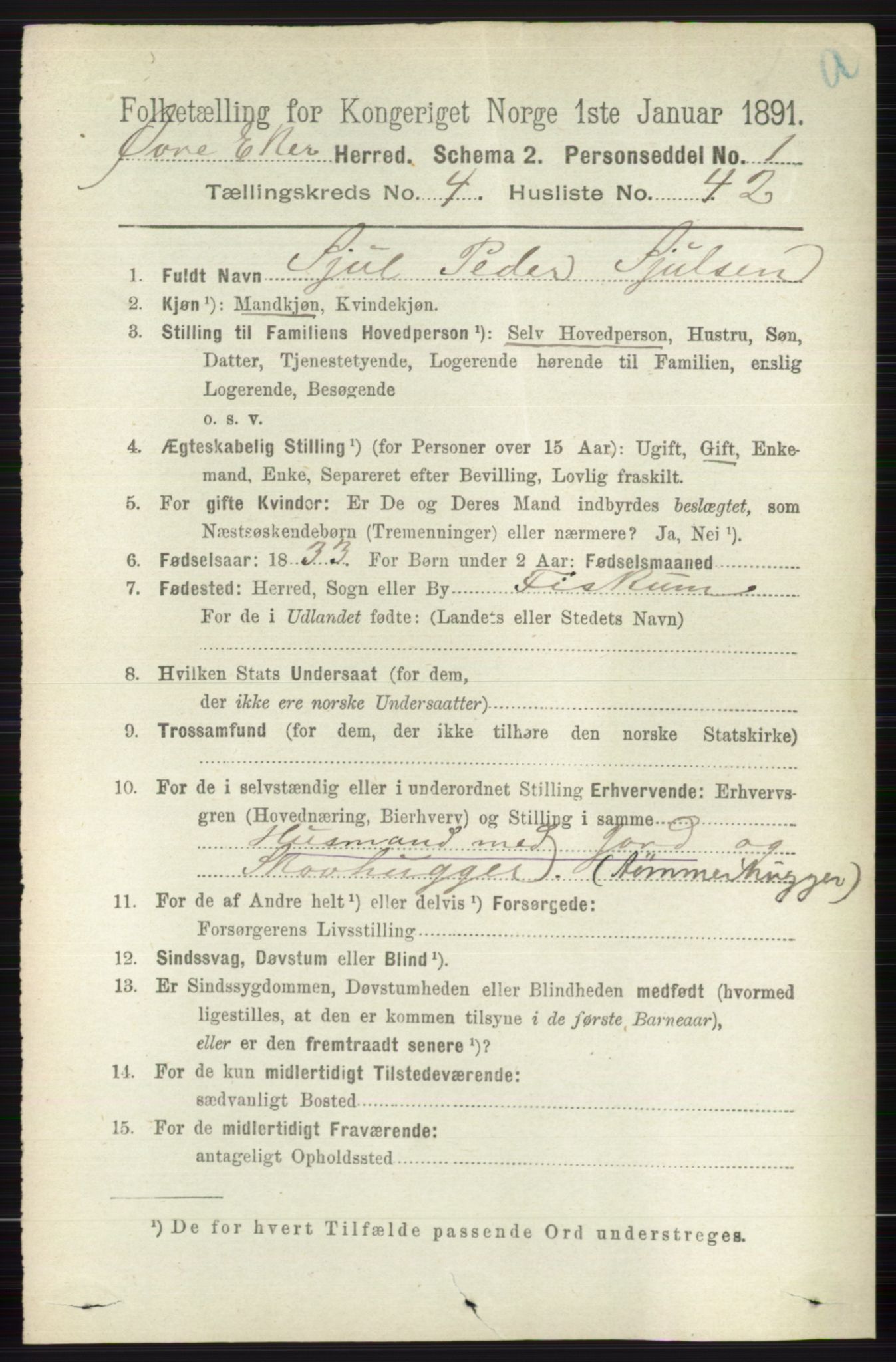 RA, 1891 census for 0624 Øvre Eiker, 1891, p. 1768