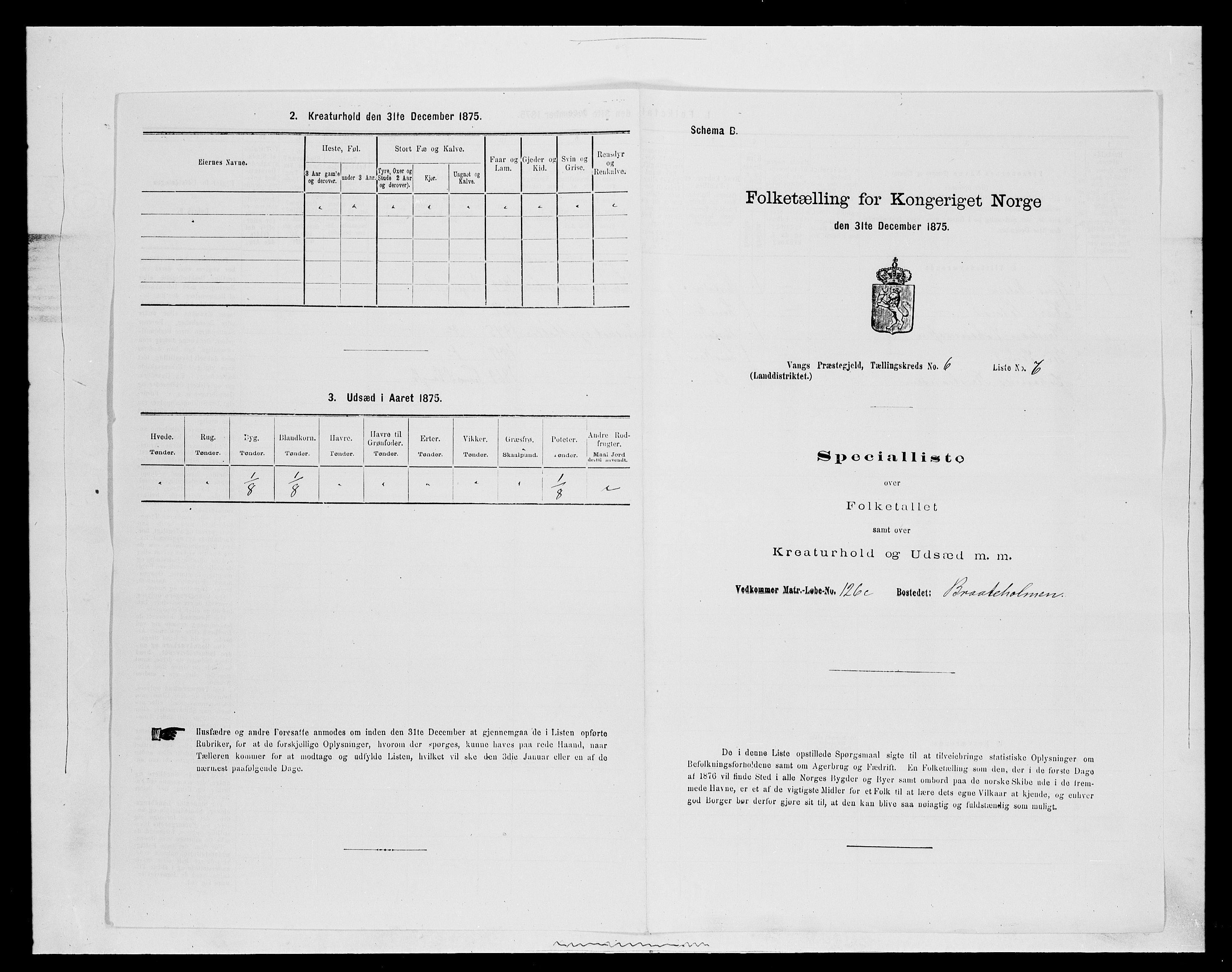 SAH, 1875 census for 0414L Vang/Vang og Furnes, 1875, p. 1287