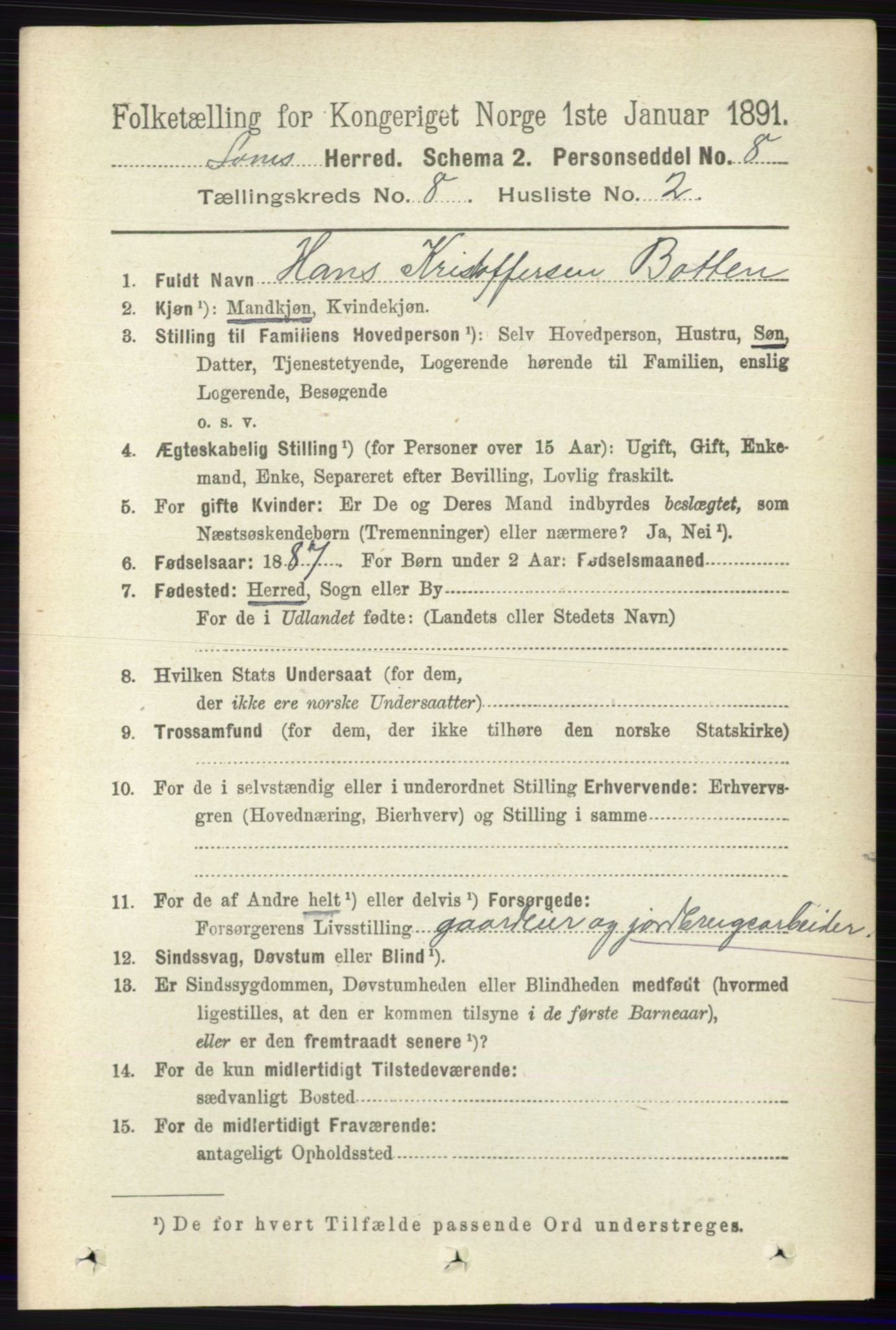 RA, 1891 census for 0514 Lom, 1891, p. 3116