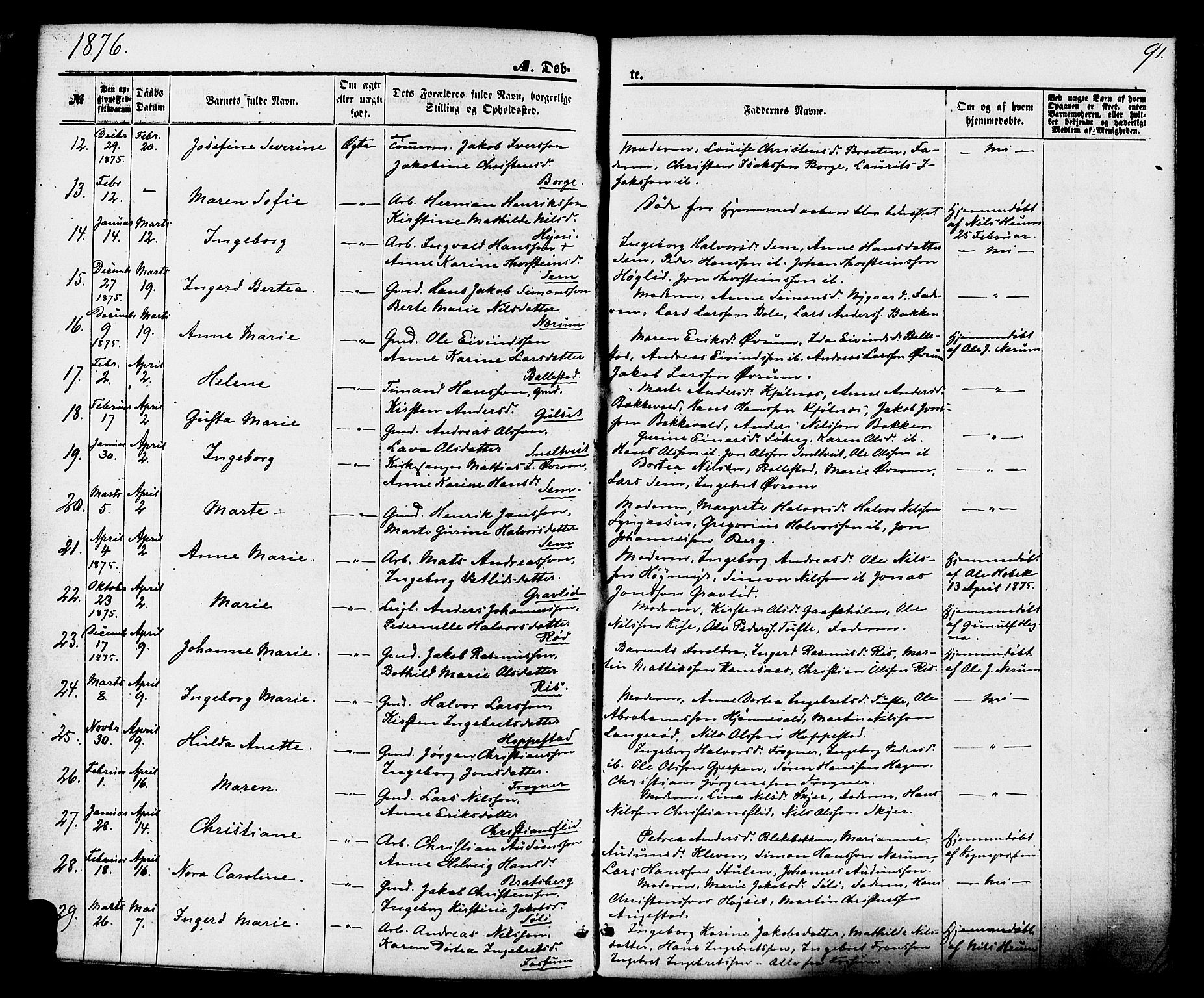 Gjerpen kirkebøker, SAKO/A-265/F/Fa/L0009: Parish register (official) no. I 9, 1872-1885, p. 91