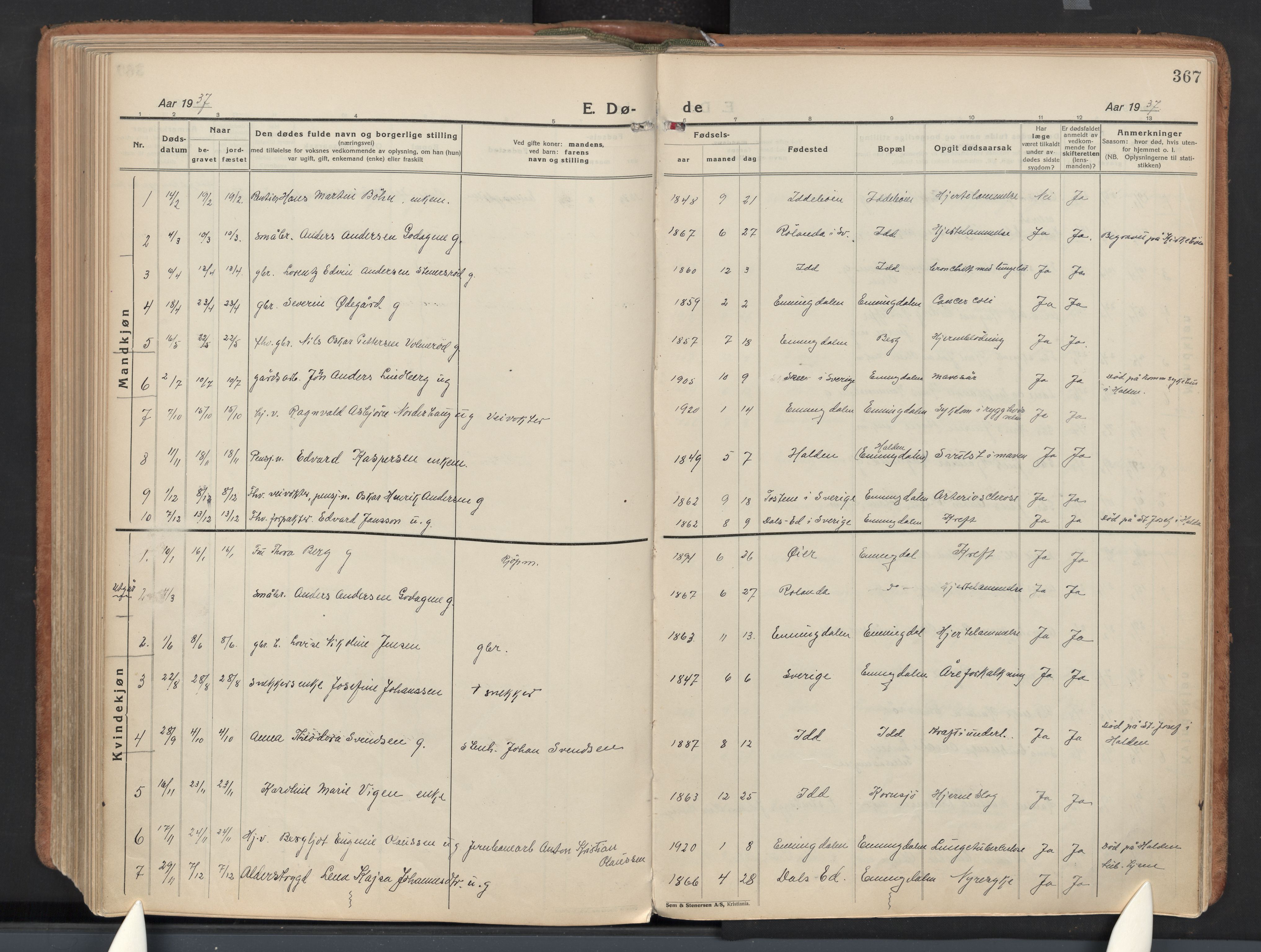 Idd prestekontor Kirkebøker, AV/SAO-A-10911/F/Fb/L0003: Parish register (official) no. II 3, 1923-1972, p. 367