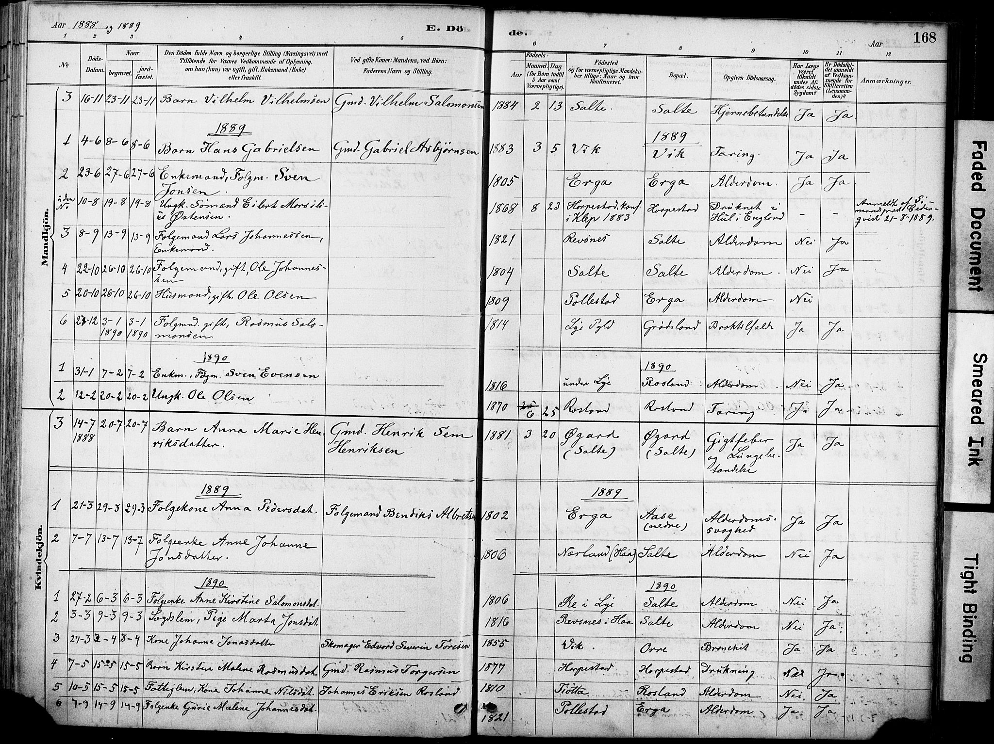 Klepp sokneprestkontor, SAST/A-101803/001/3/30BA/L0007: Parish register (official) no. A 8, 1886-1912, p. 168