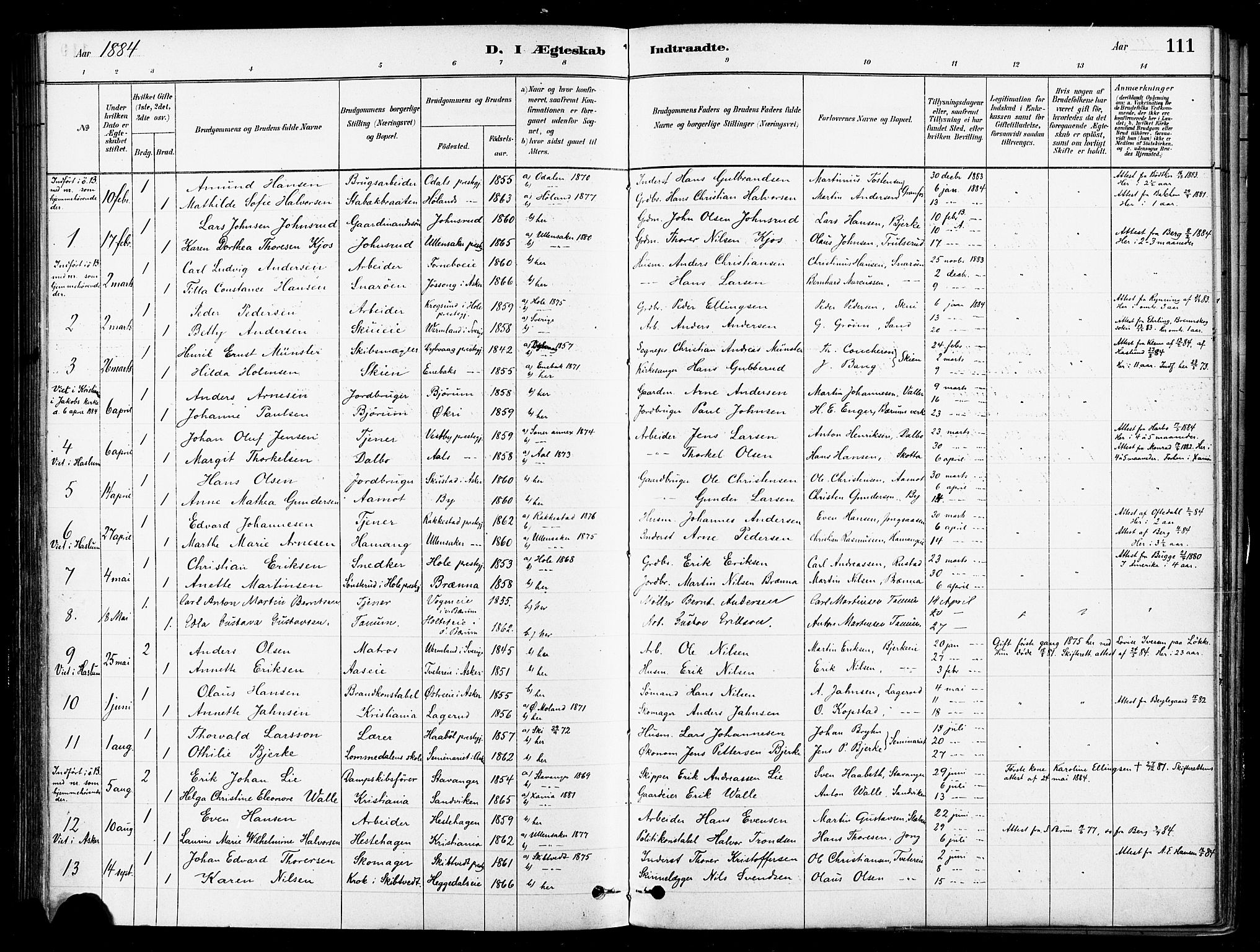 Asker prestekontor Kirkebøker, SAO/A-10256a/F/Fb/L0002: Parish register (official) no. II 2, 1879-1921, p. 111