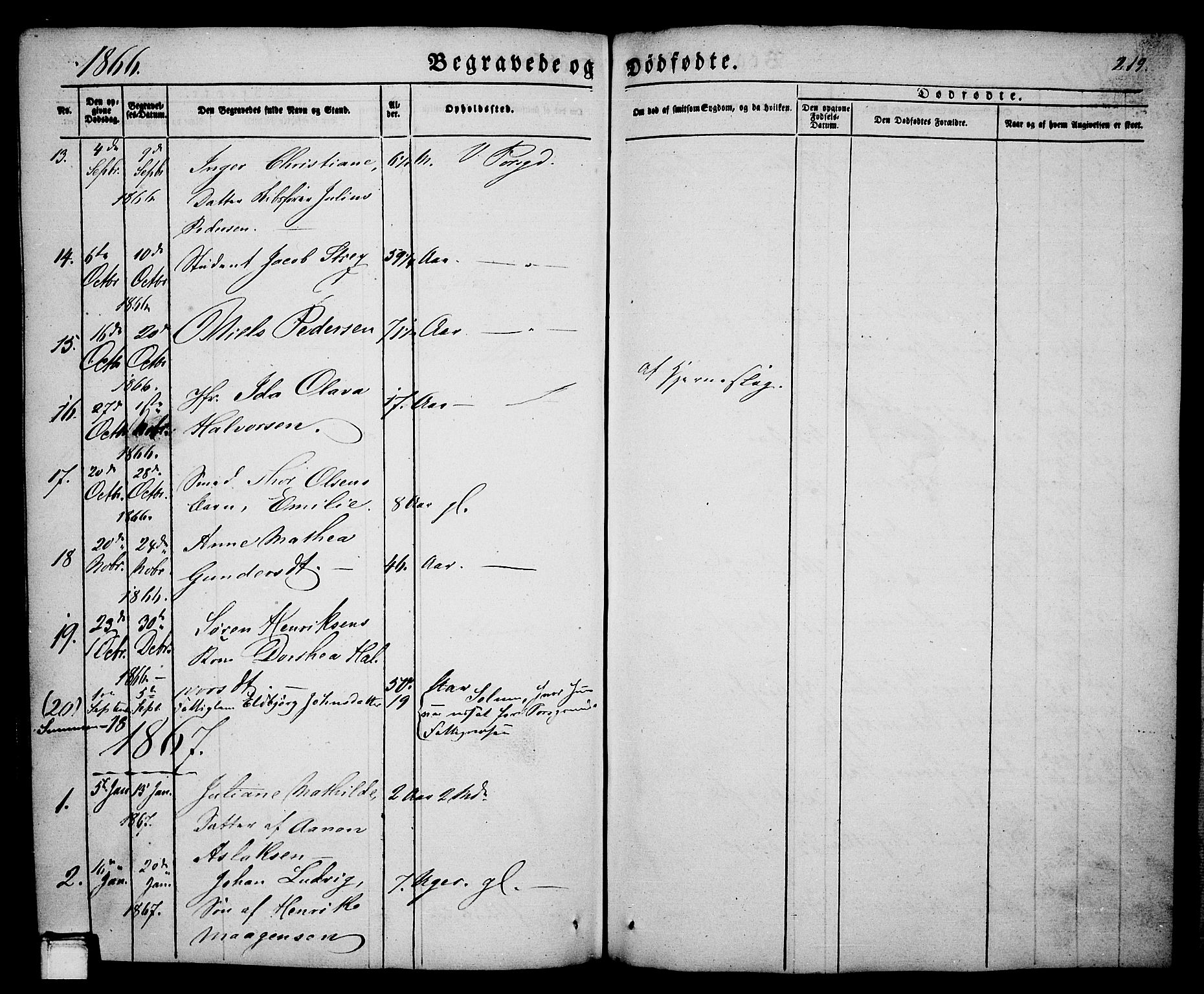 Porsgrunn kirkebøker , SAKO/A-104/G/Ga/L0002: Parish register (copy) no. I 2, 1847-1877, p. 219