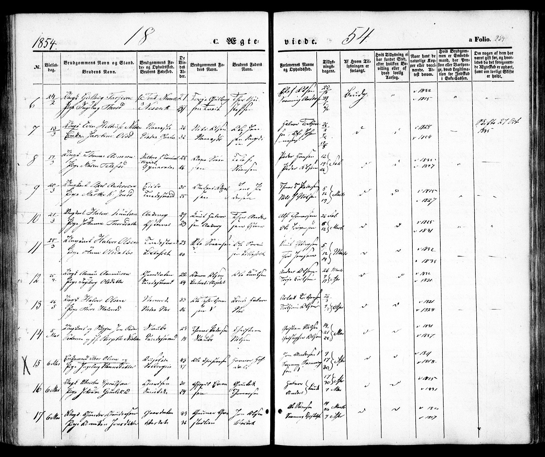 Holt sokneprestkontor, AV/SAK-1111-0021/F/Fa/L0008: Parish register (official) no. A 8, 1849-1860, p. 254