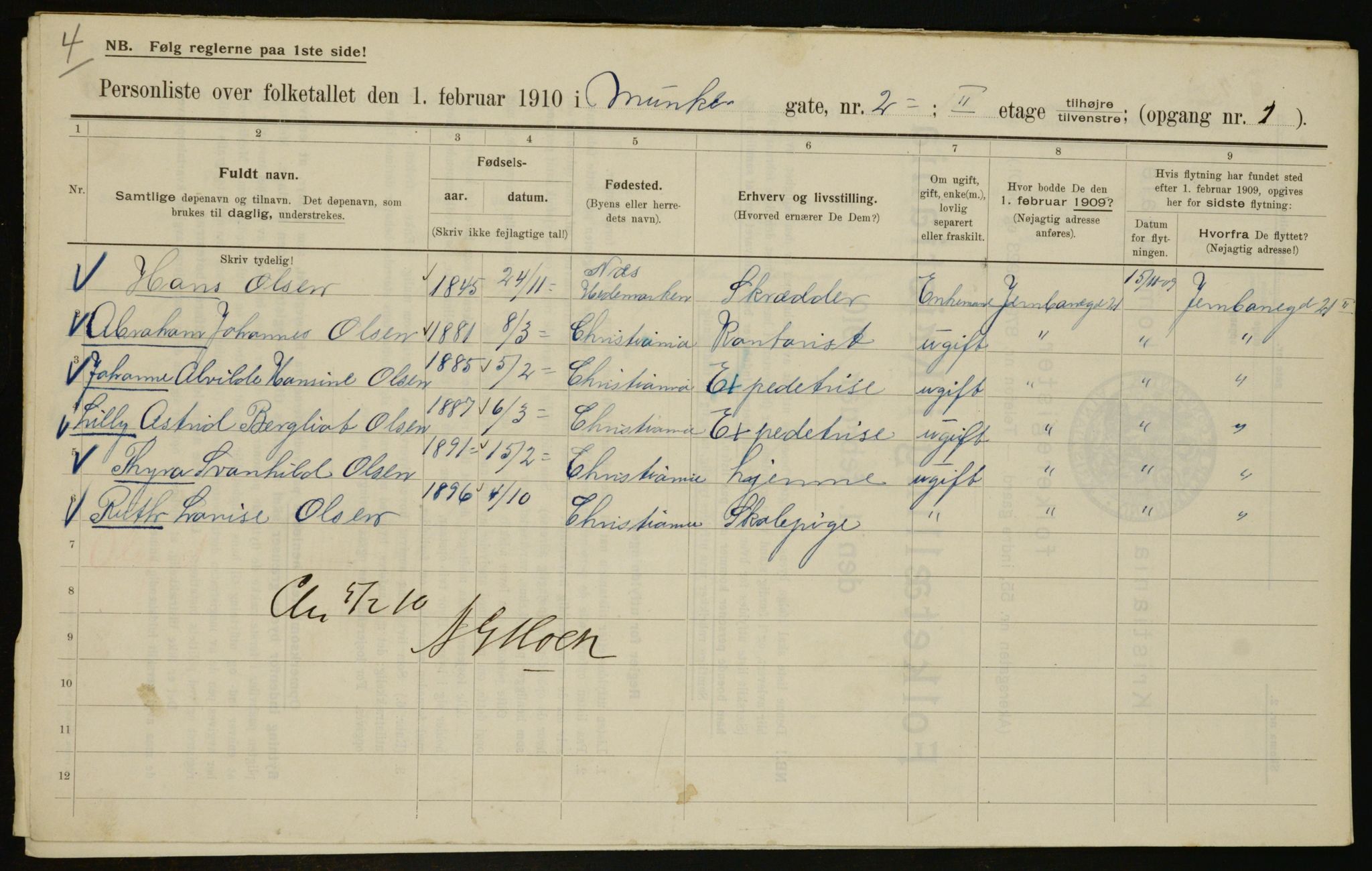 OBA, Municipal Census 1910 for Kristiania, 1910, p. 65630