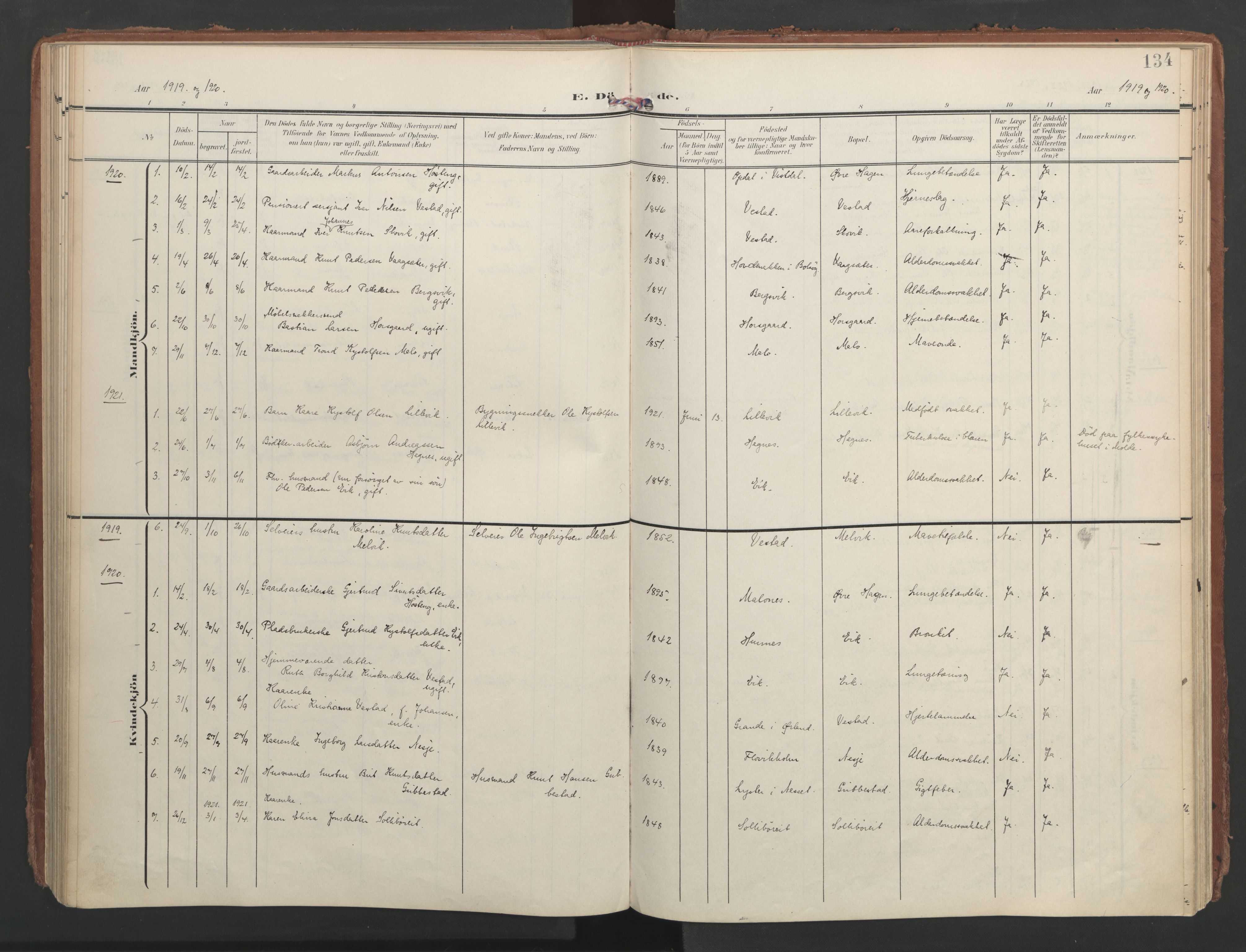 Ministerialprotokoller, klokkerbøker og fødselsregistre - Møre og Romsdal, SAT/A-1454/547/L0605: Parish register (official) no. 547A07, 1907-1936, p. 134