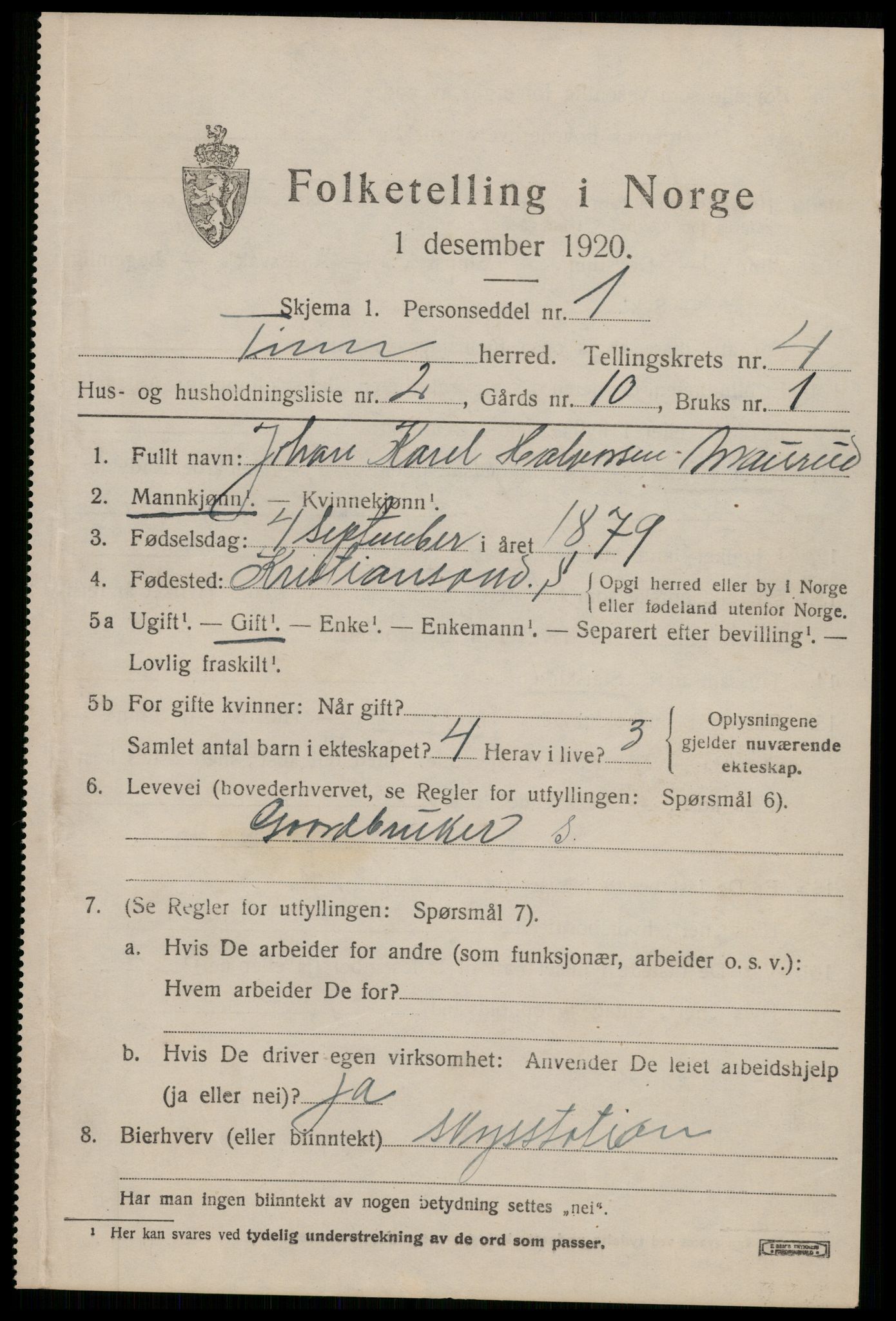 SAKO, 1920 census for Tinn, 1920, p. 3816