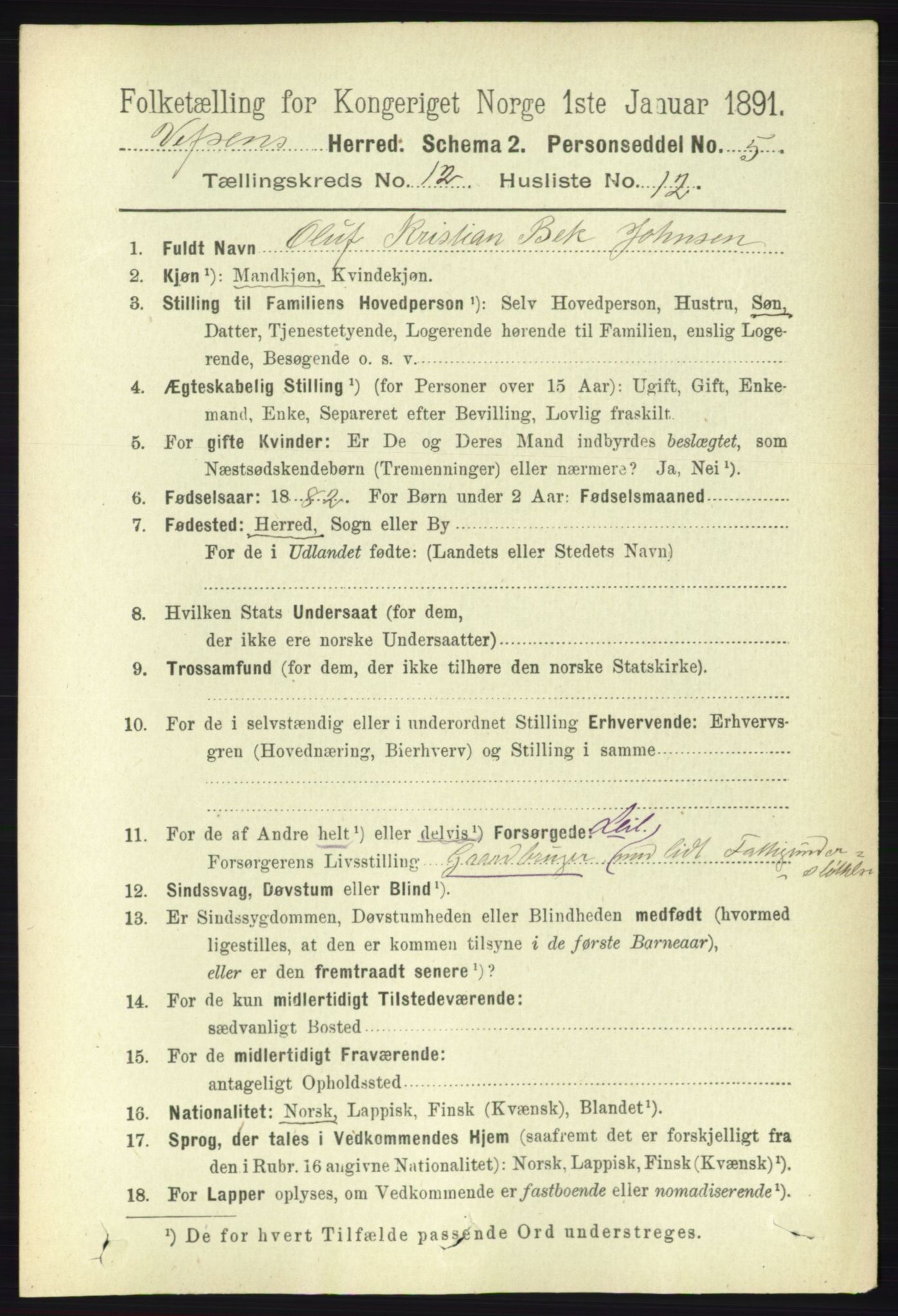 RA, 1891 census for 1824 Vefsn, 1891, p. 6154