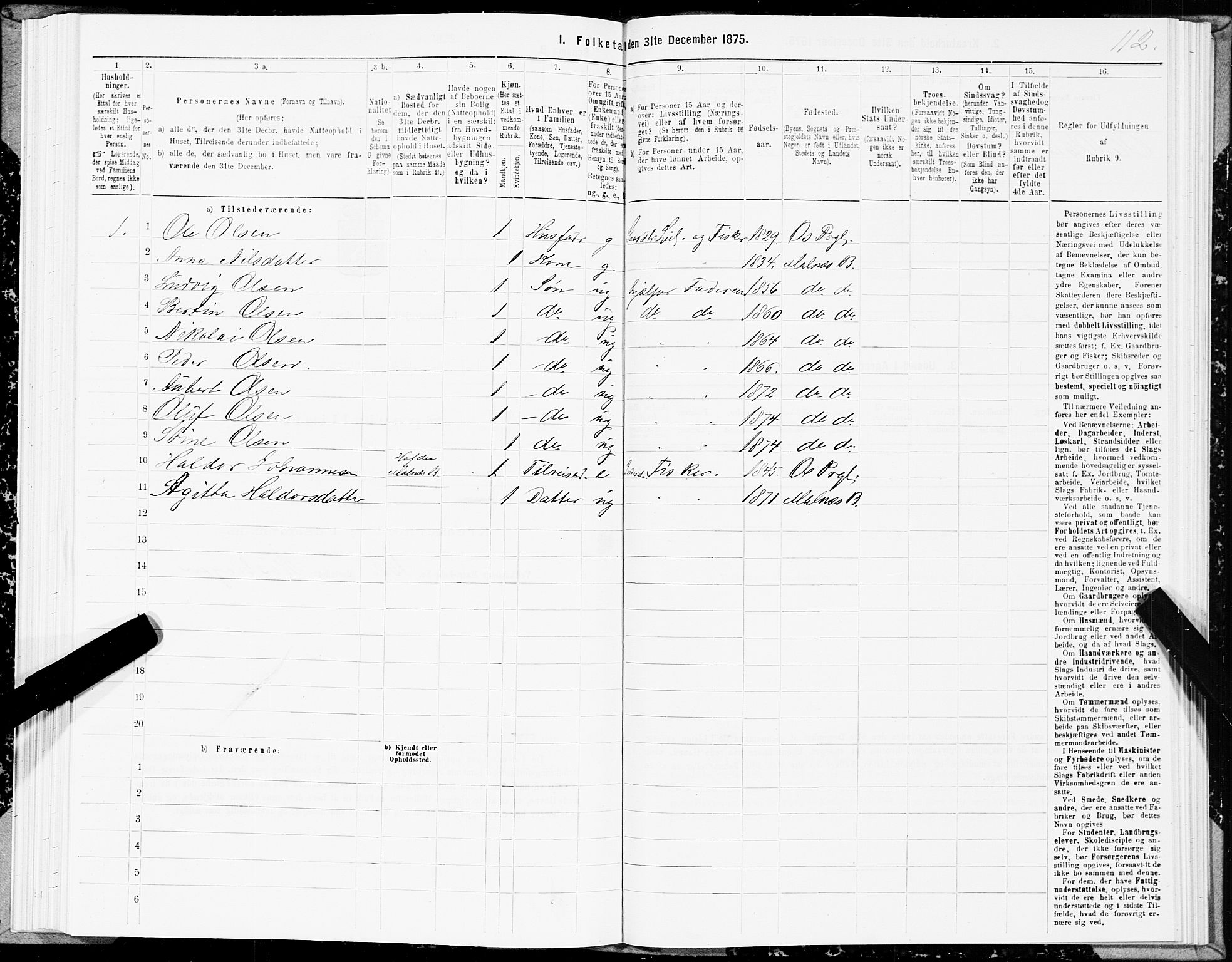 SAT, 1875 census for 1867P Bø, 1875, p. 3112