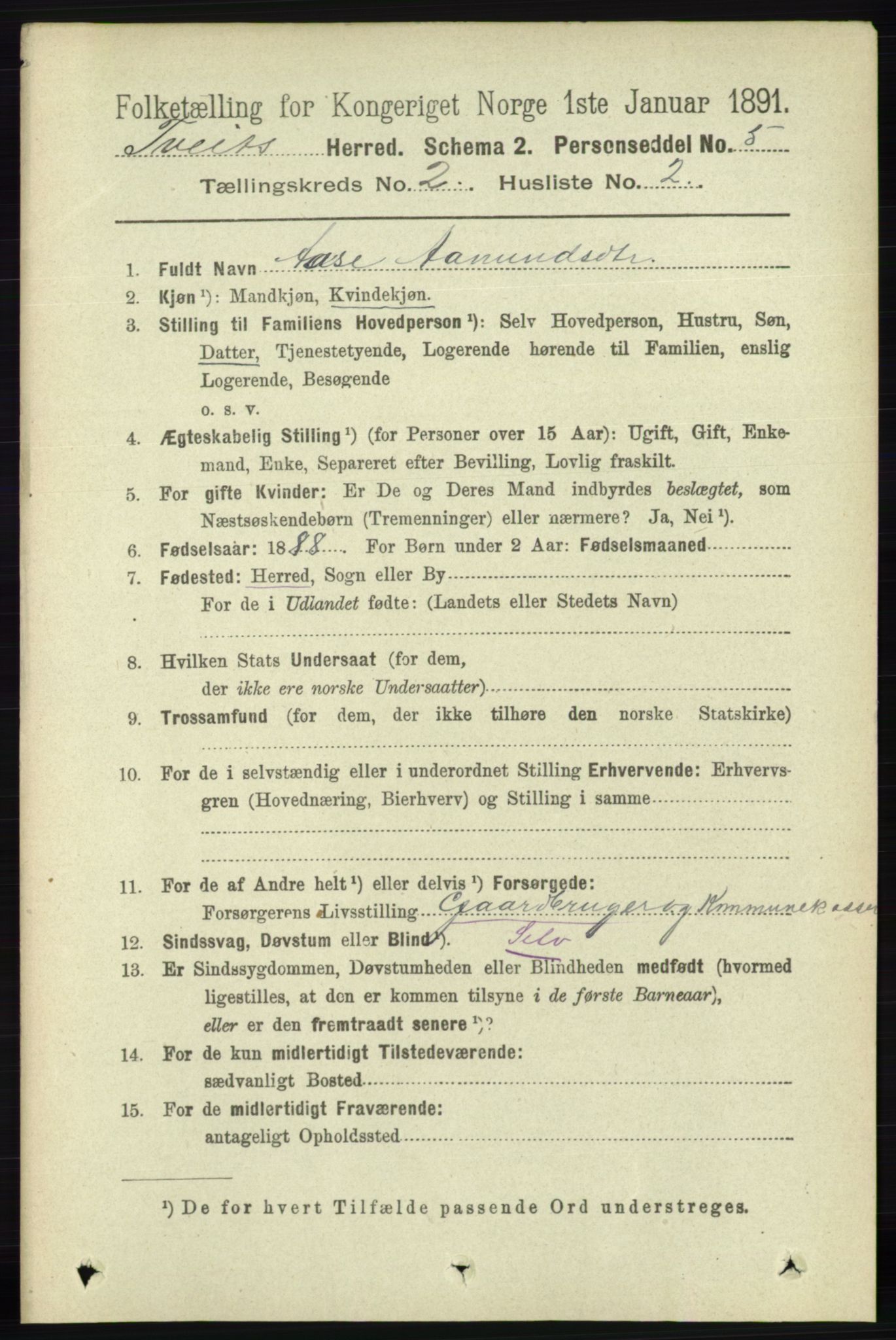 RA, 1891 census for 1013 Tveit, 1891, p. 531