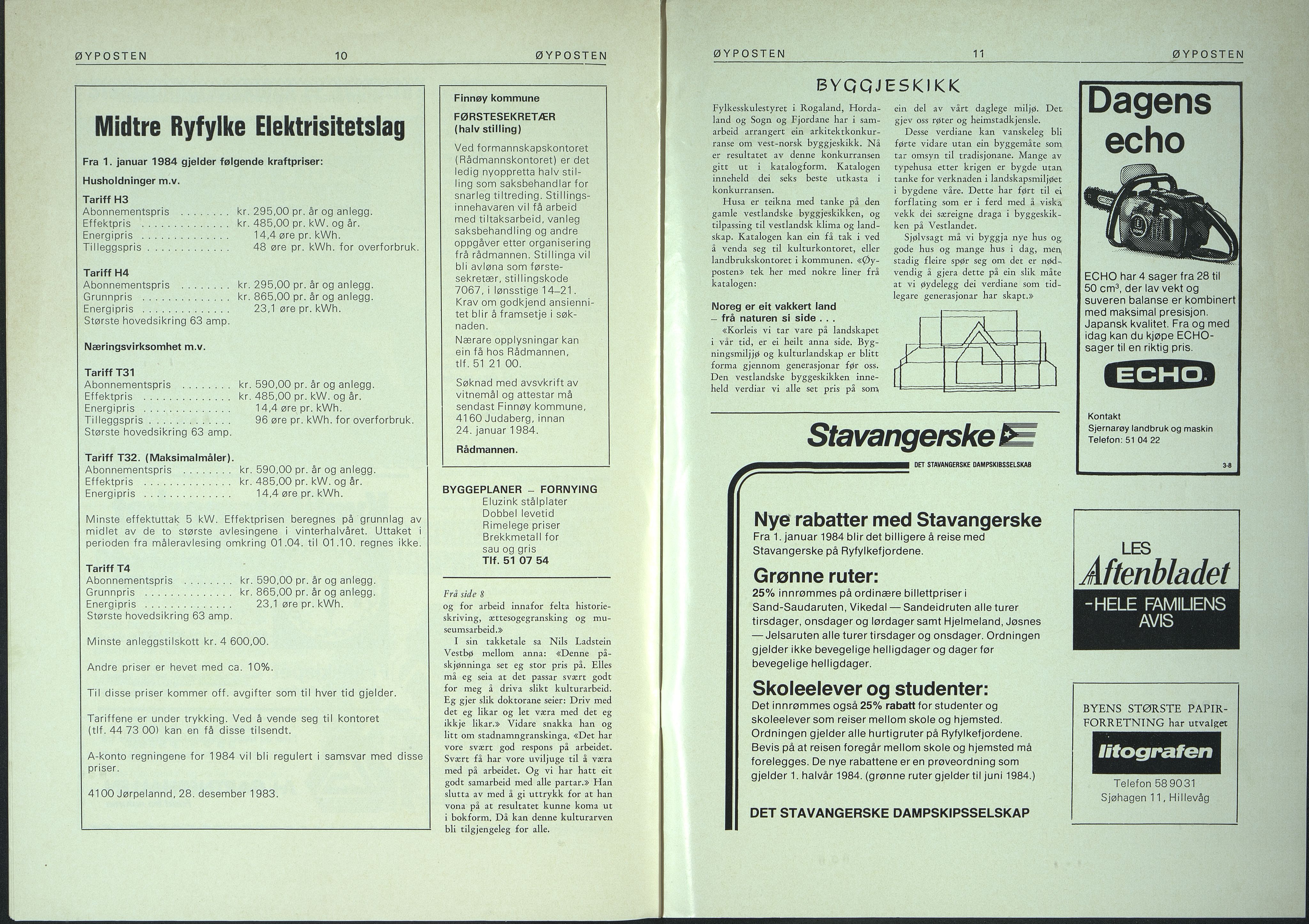 , Finnøy kommune, Øyposten, 1984, 1984