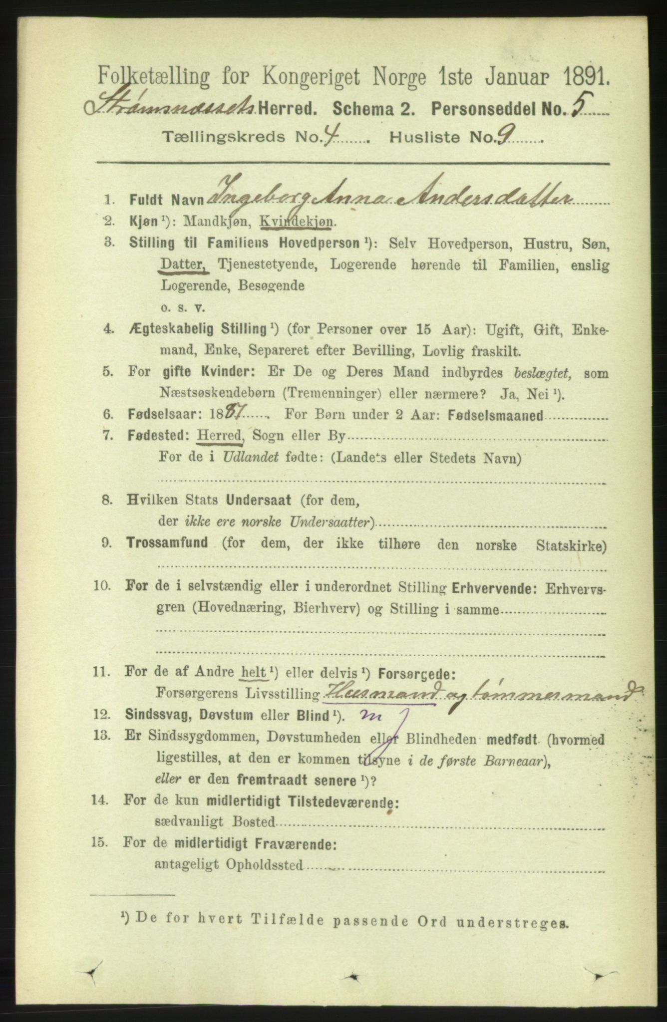 RA, 1891 census for 1559 Straumsnes, 1891, p. 811