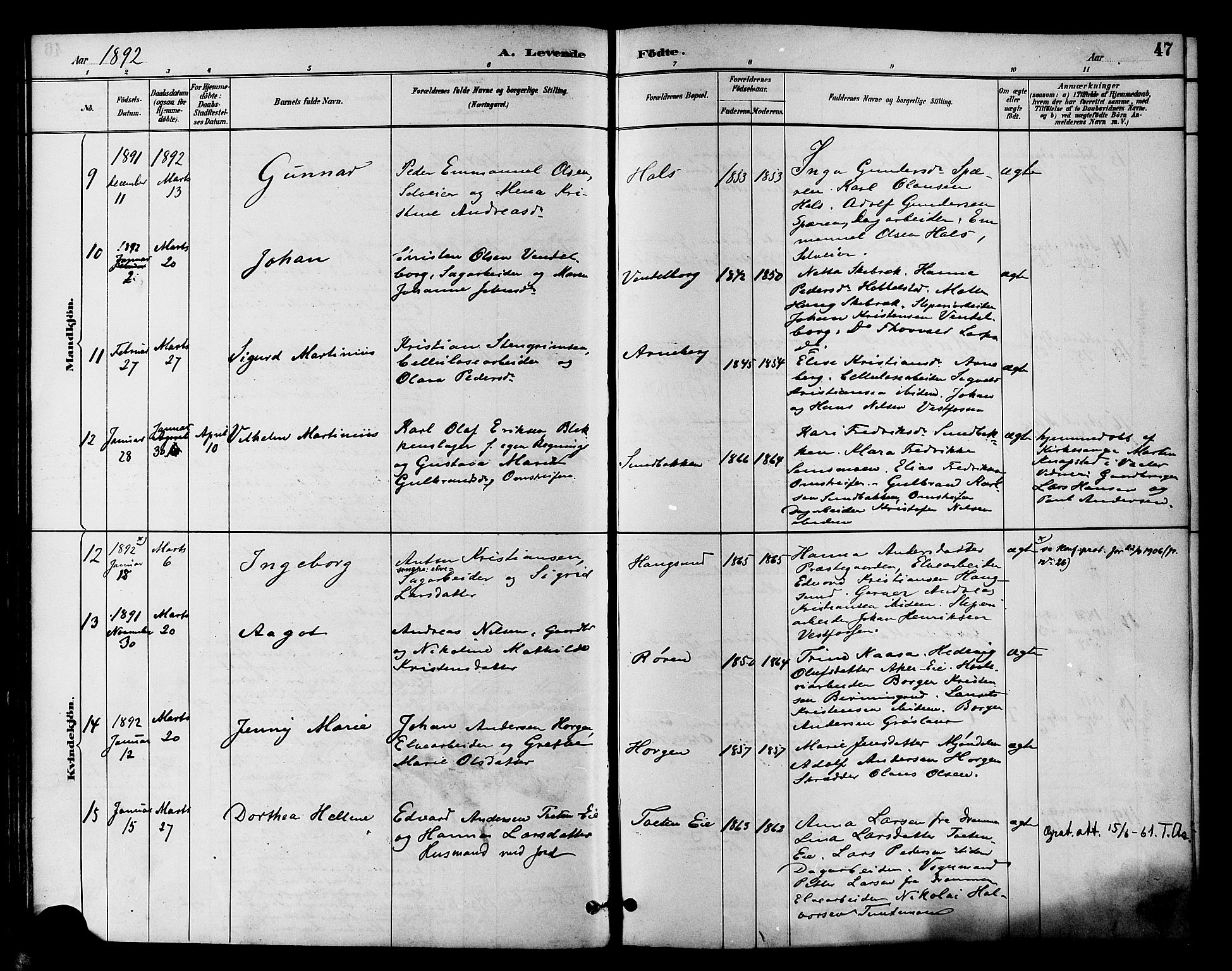 Eiker kirkebøker, AV/SAKO-A-4/F/Fb/L0002: Parish register (official) no. II 2, 1889-1896, p. 47