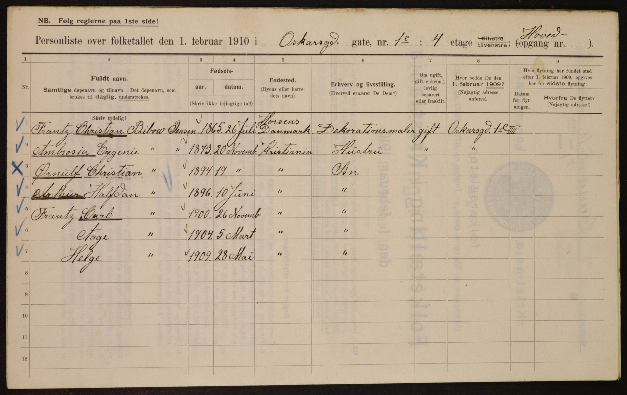 OBA, Municipal Census 1910 for Kristiania, 1910, p. 73290