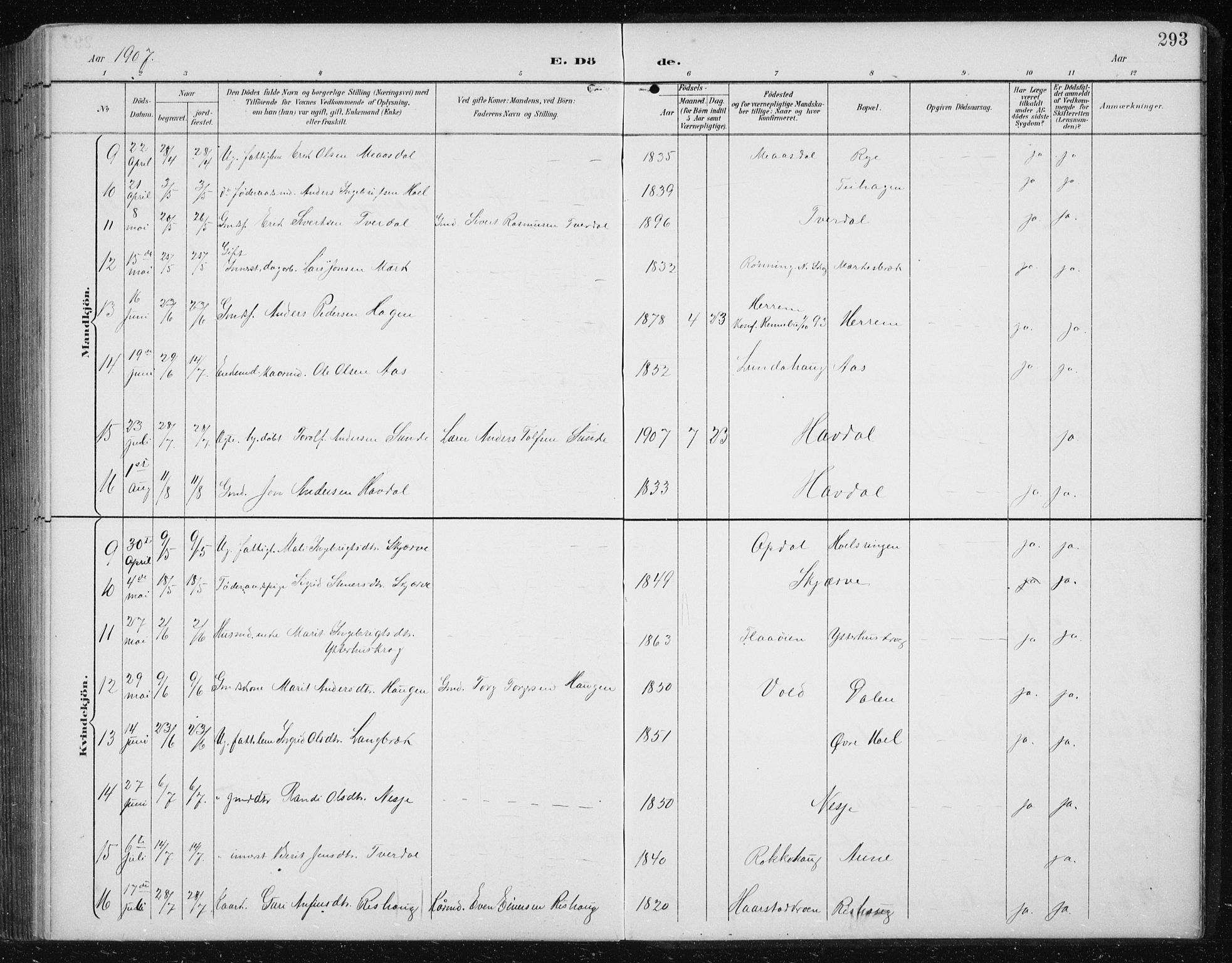 Ministerialprotokoller, klokkerbøker og fødselsregistre - Sør-Trøndelag, SAT/A-1456/674/L0876: Parish register (copy) no. 674C03, 1892-1912, p. 293