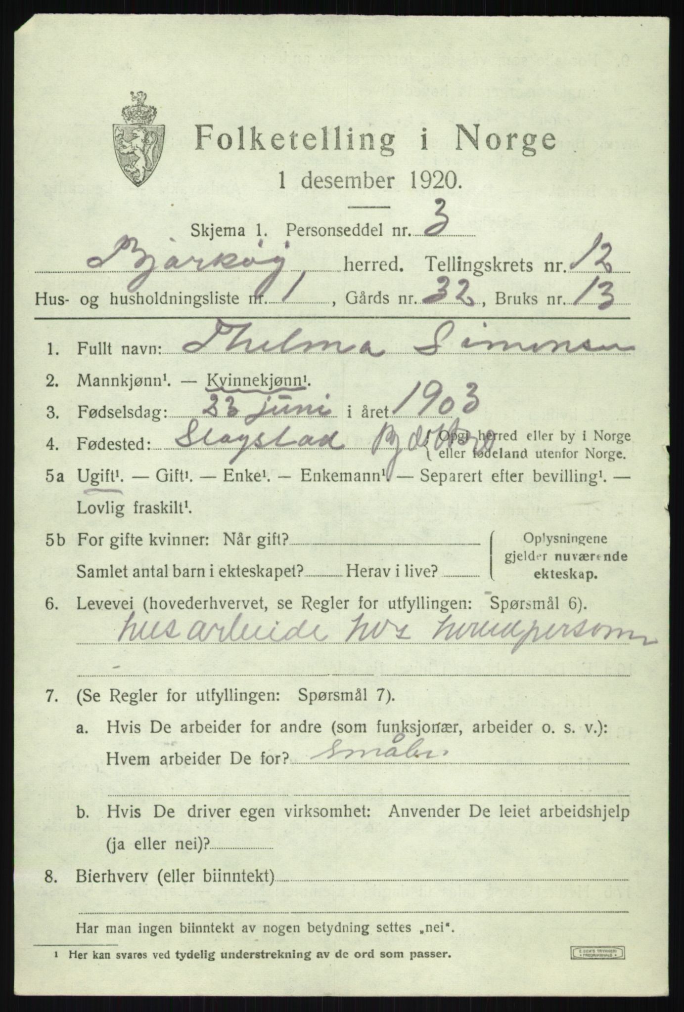 SATØ, 1920 census for Bjarkøy, 1920, p. 4679