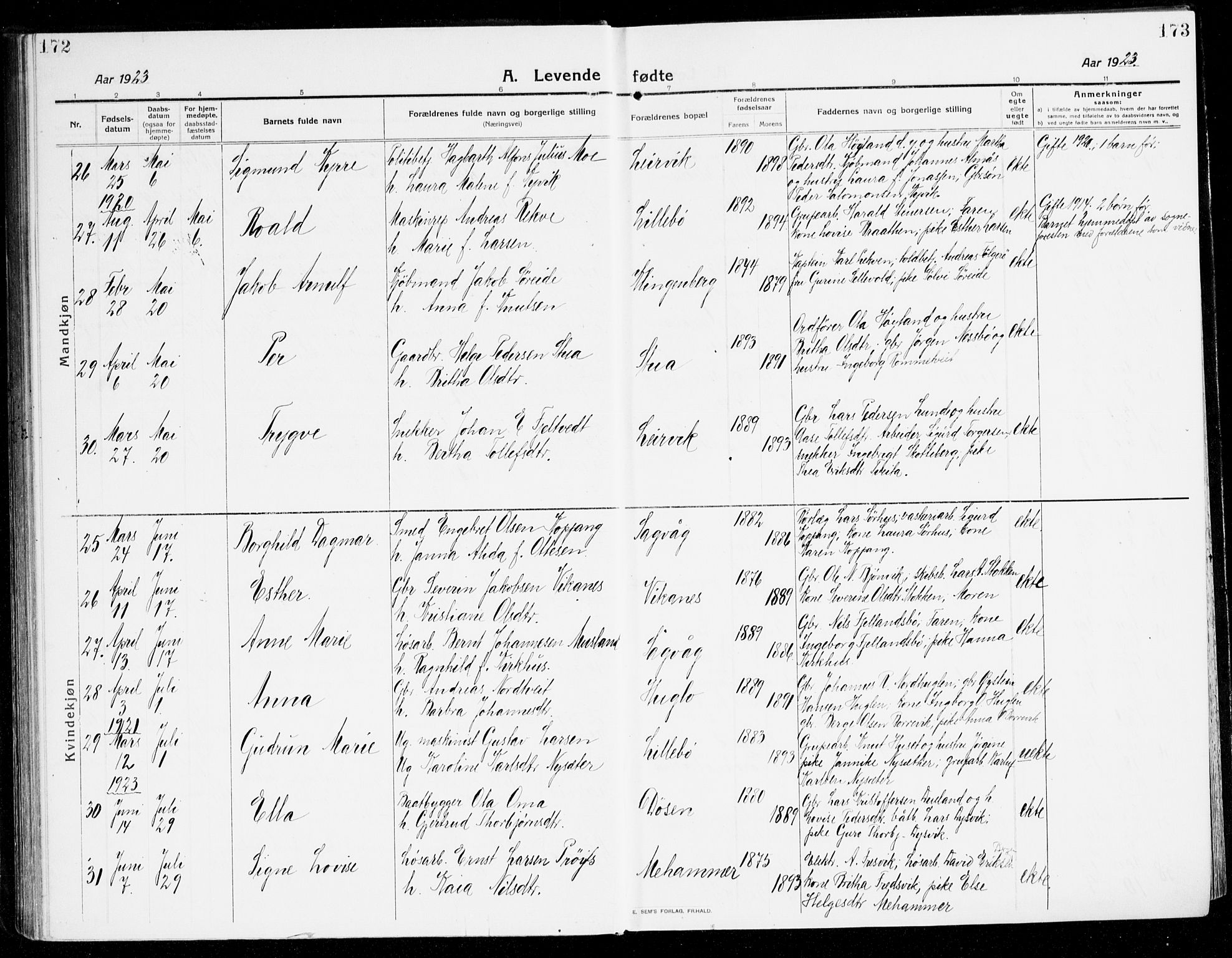 Stord sokneprestembete, SAB/A-78201/H/Haa: Parish register (official) no. B 3, 1913-1925, p. 172-173