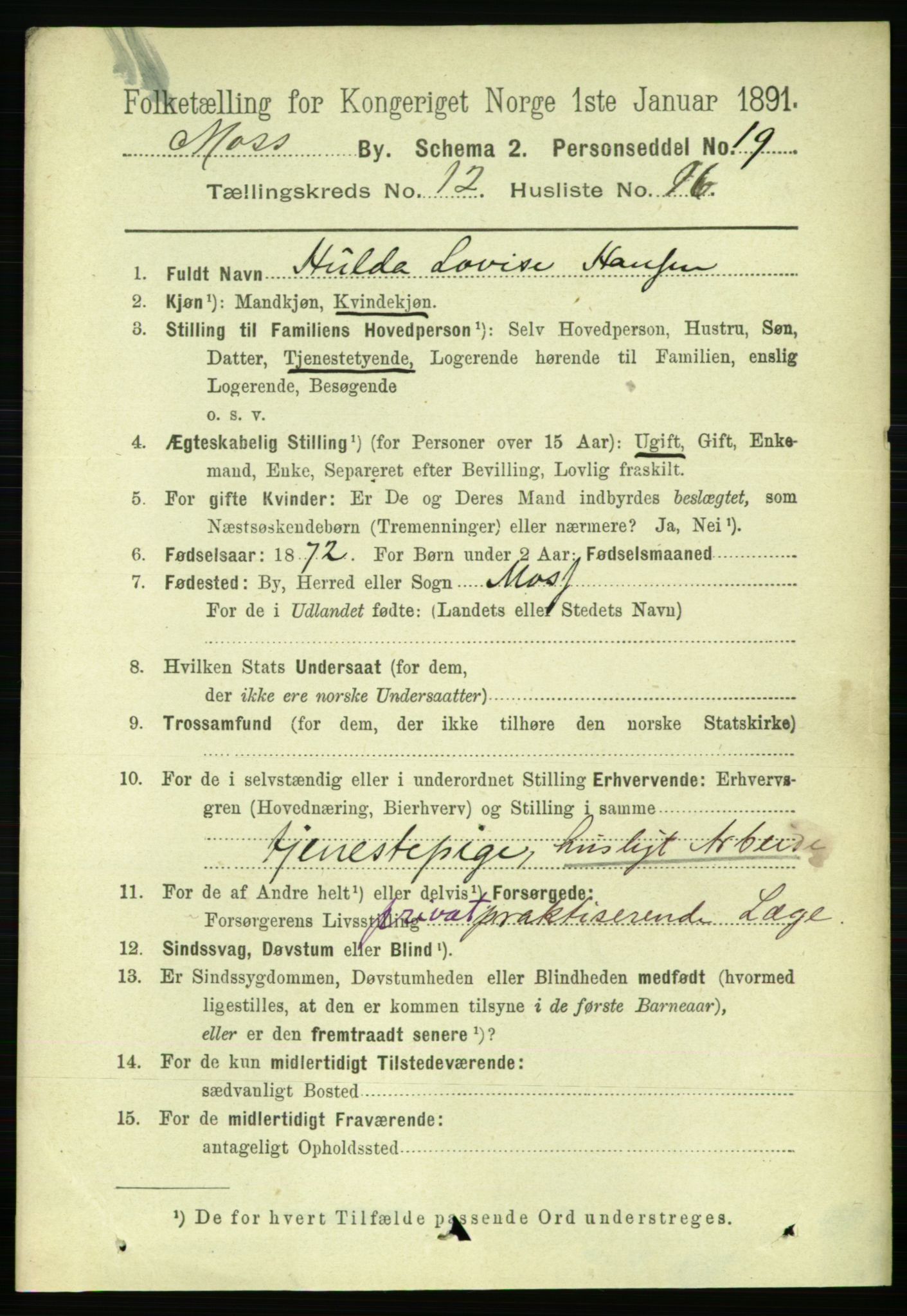 RA, 1891 census for 0104 Moss, 1891, p. 6520