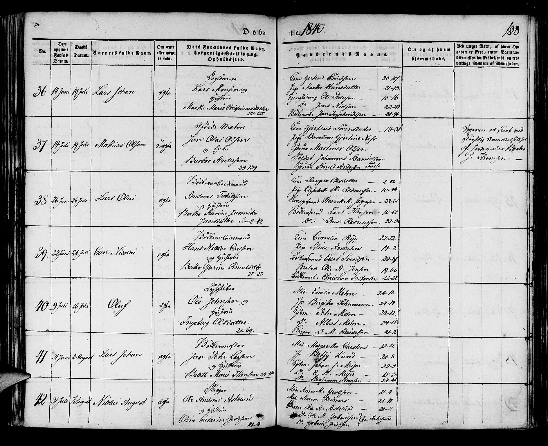 Korskirken sokneprestembete, AV/SAB-A-76101/H/Haa/L0015: Parish register (official) no. B 1, 1833-1841, p. 138