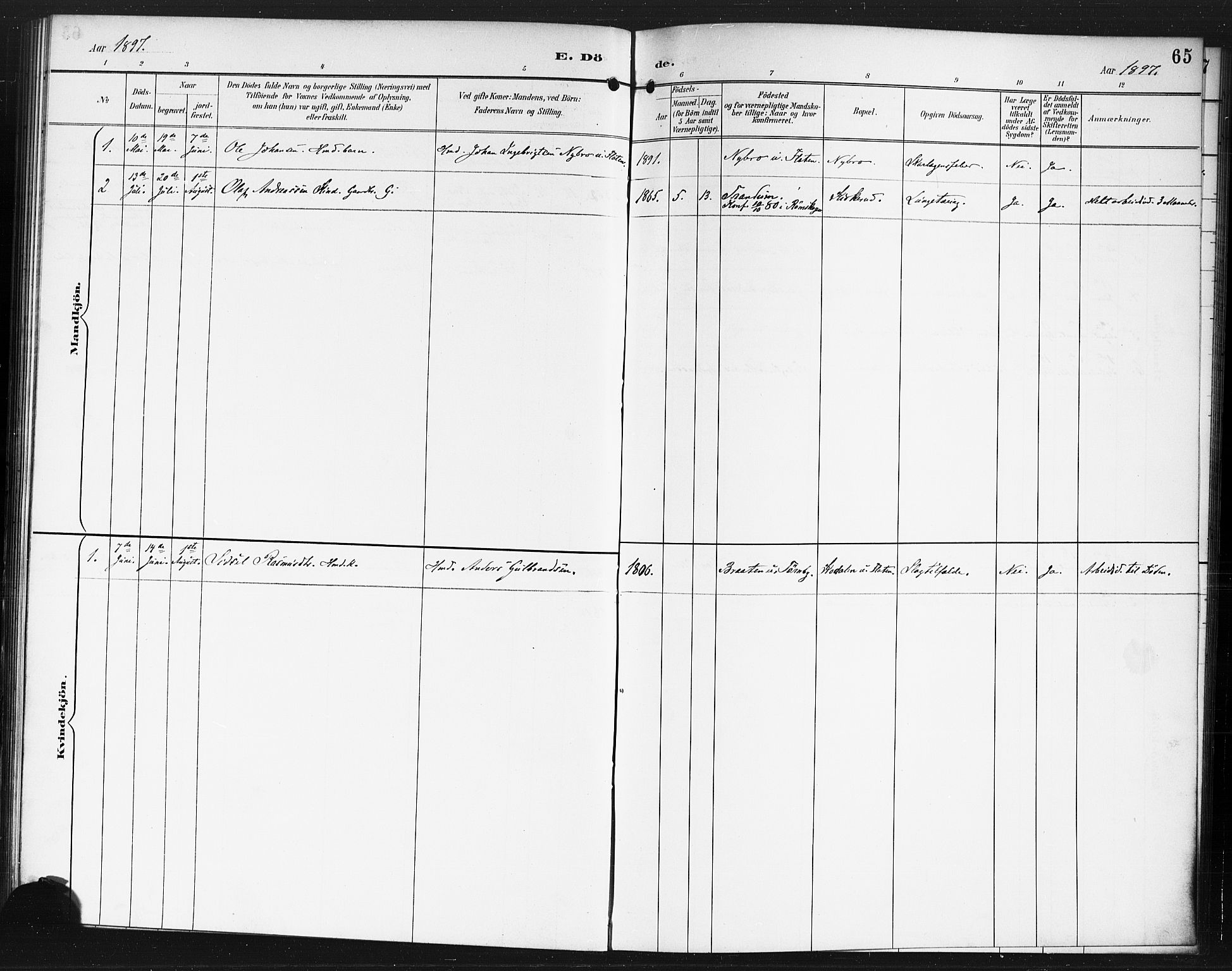 Rødenes prestekontor Kirkebøker, SAO/A-2005/F/Fb/L0002: Parish register (official) no. II 2, 1890-1900, p. 65