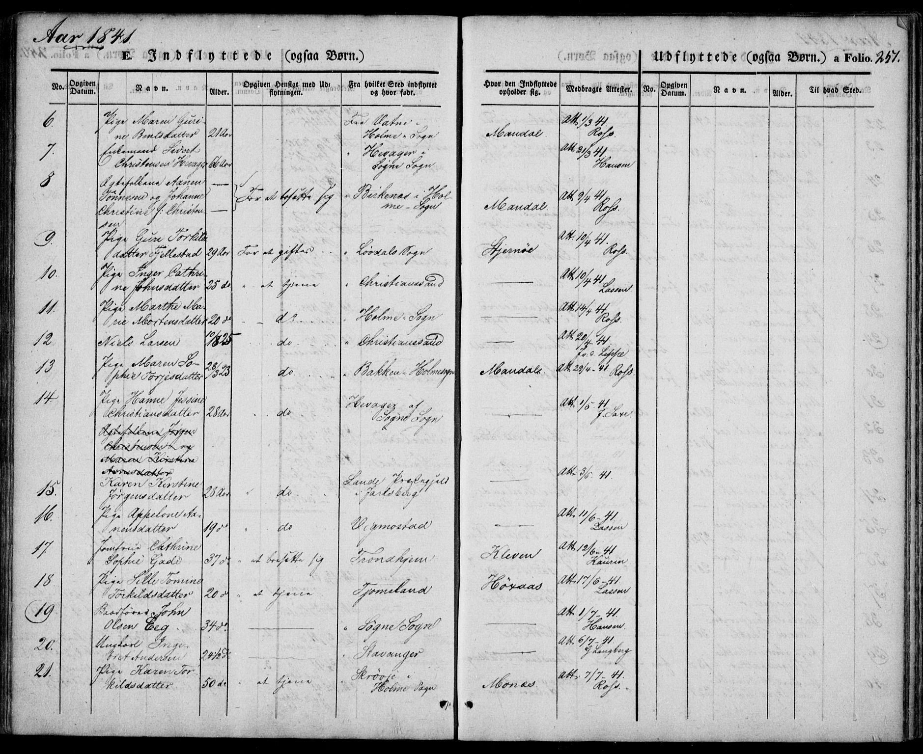 Mandal sokneprestkontor, SAK/1111-0030/F/Fa/Faa/L0012: Parish register (official) no. A 12, 1840-1847, p. 251