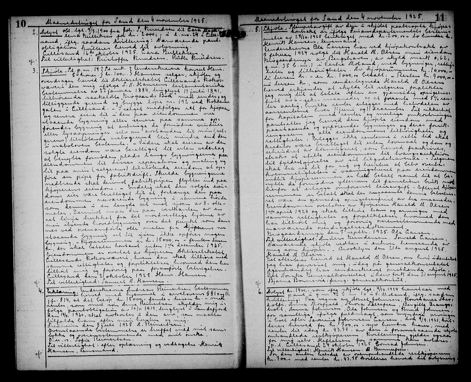 Vestre Nedenes/Sand sorenskriveri, AV/SAK-1221-0010/G/Gb/Gba/L0035: Mortgage book no. 61, 1925-1929, p. 10-11