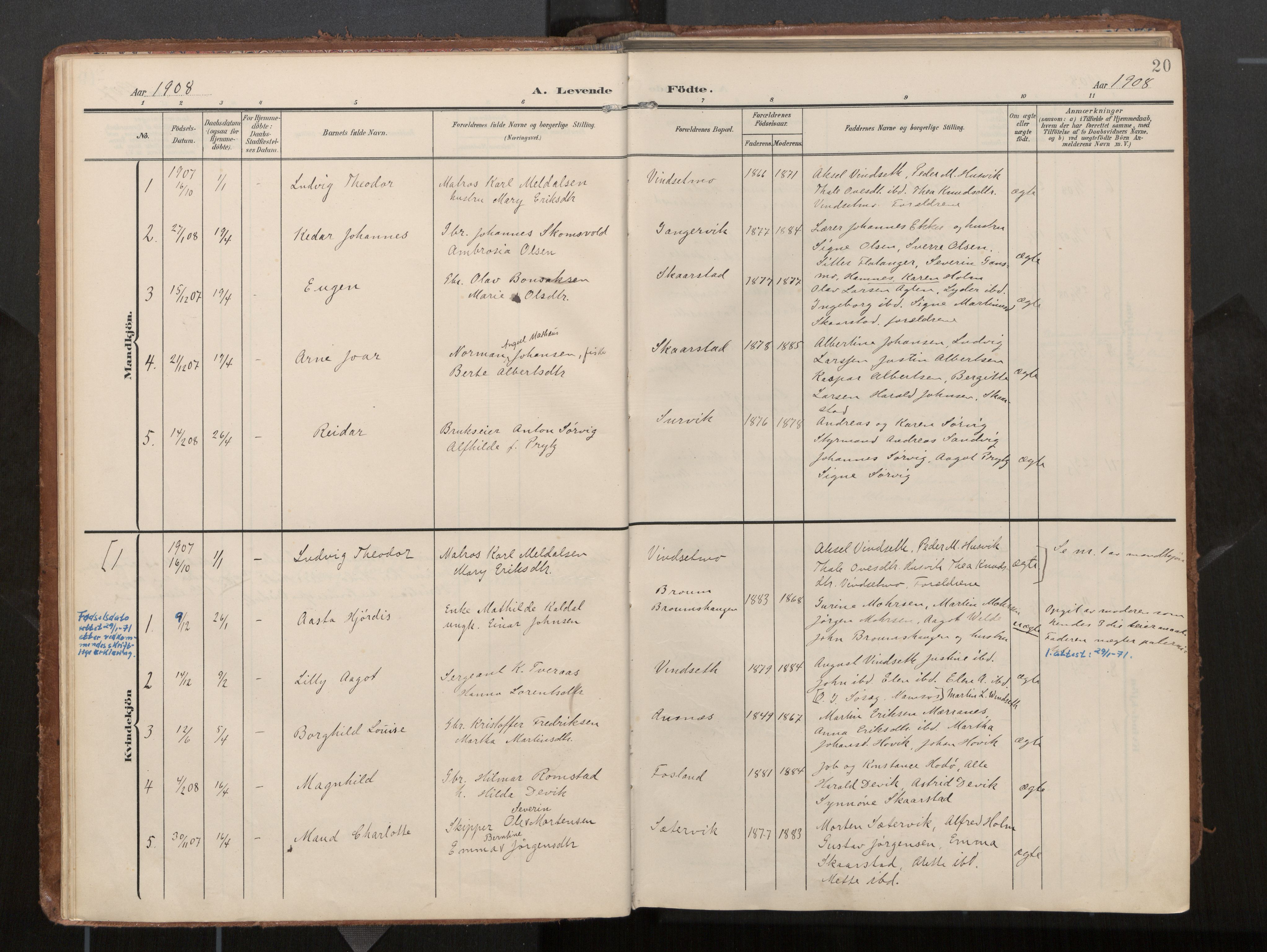 Ministerialprotokoller, klokkerbøker og fødselsregistre - Nord-Trøndelag, AV/SAT-A-1458/774/L0629: Parish register (official), 1904-1926, p. 20