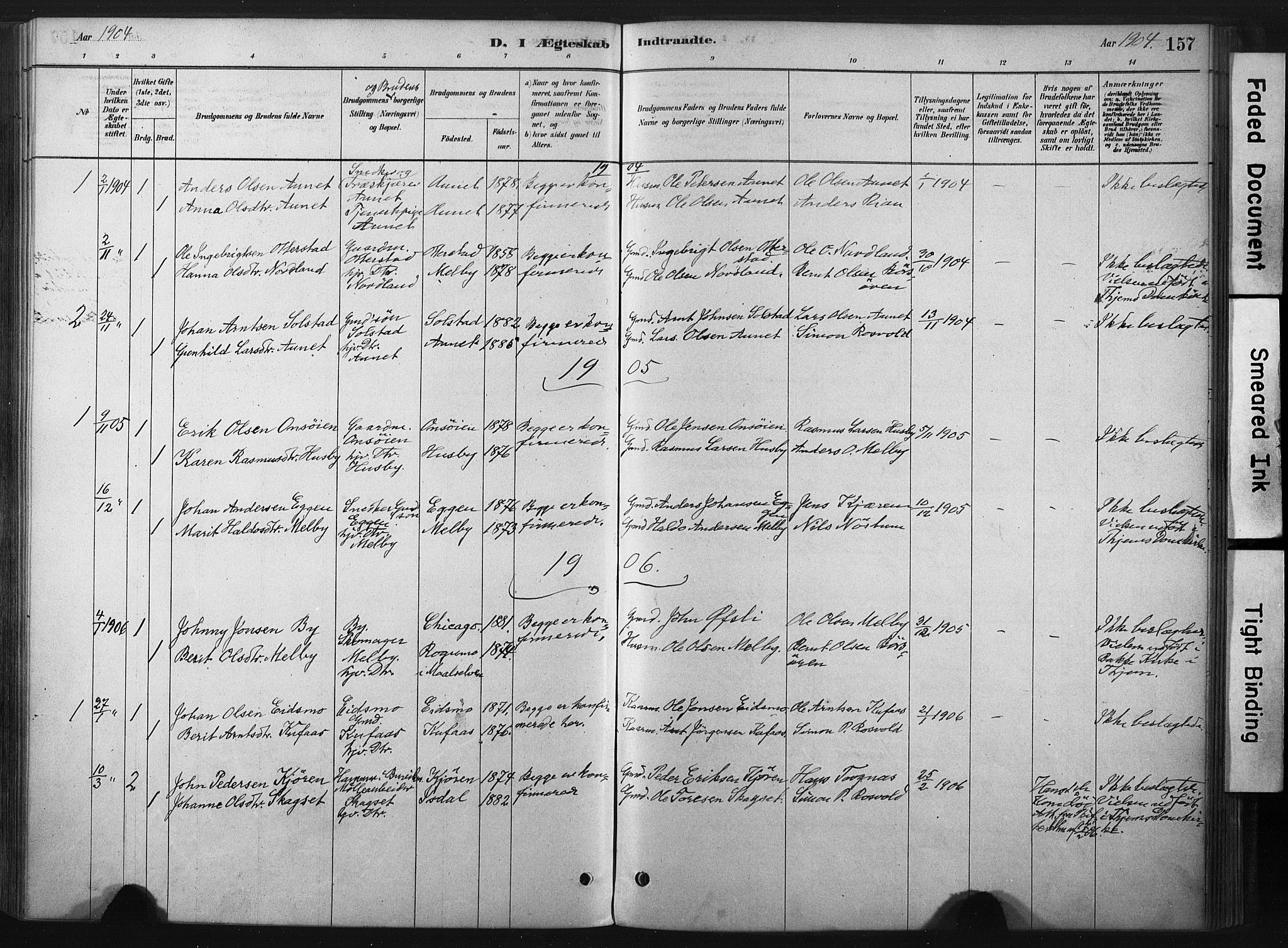 Ministerialprotokoller, klokkerbøker og fødselsregistre - Sør-Trøndelag, SAT/A-1456/667/L0795: Parish register (official) no. 667A03, 1879-1907, p. 157