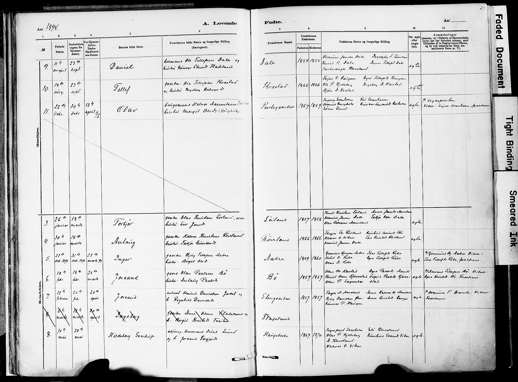 Valle sokneprestkontor, AV/SAK-1111-0044/F/Fa/Fac/L0009: Parish register (official) no. A 9, 1882-1913, p. 27