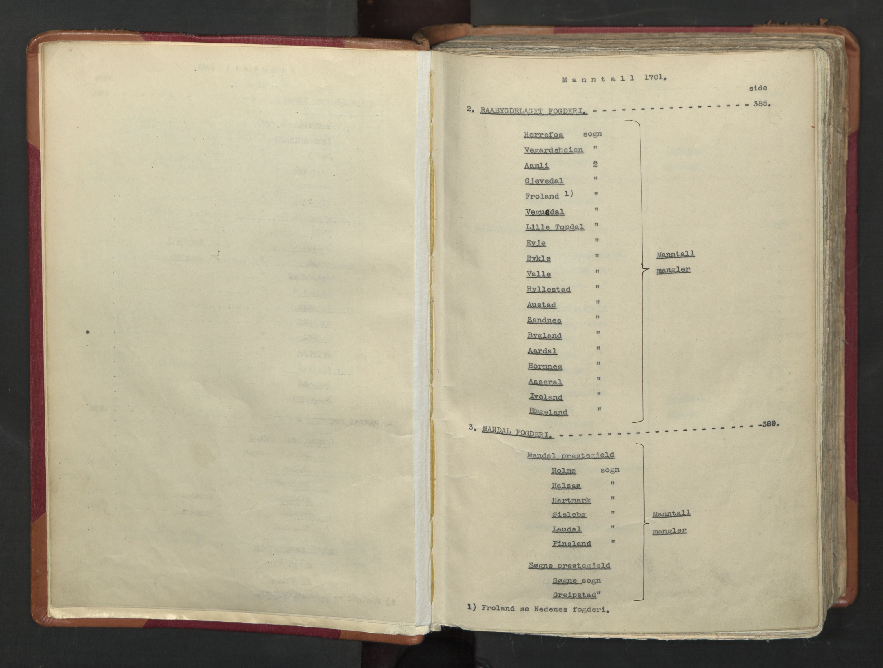 RA, Census (manntall) 1701, no. 3: Nedenes fogderi, 1701