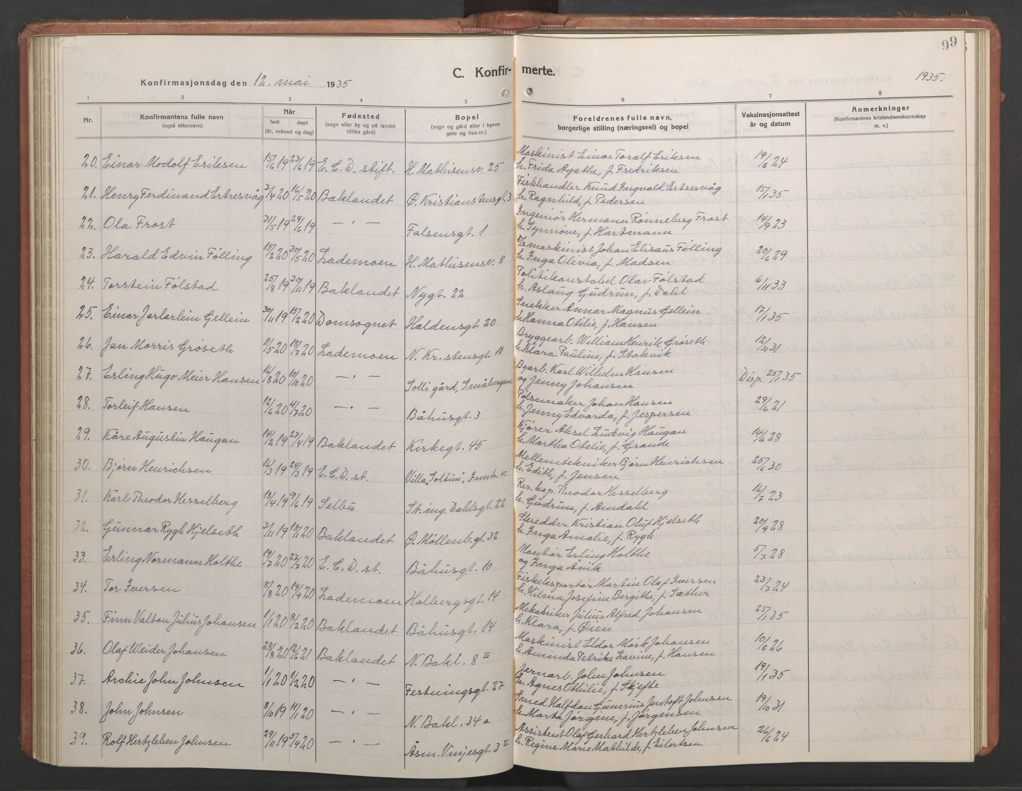 Ministerialprotokoller, klokkerbøker og fødselsregistre - Sør-Trøndelag, SAT/A-1456/604/L0228: Parish register (copy) no. 604C11, 1928-1950, p. 99