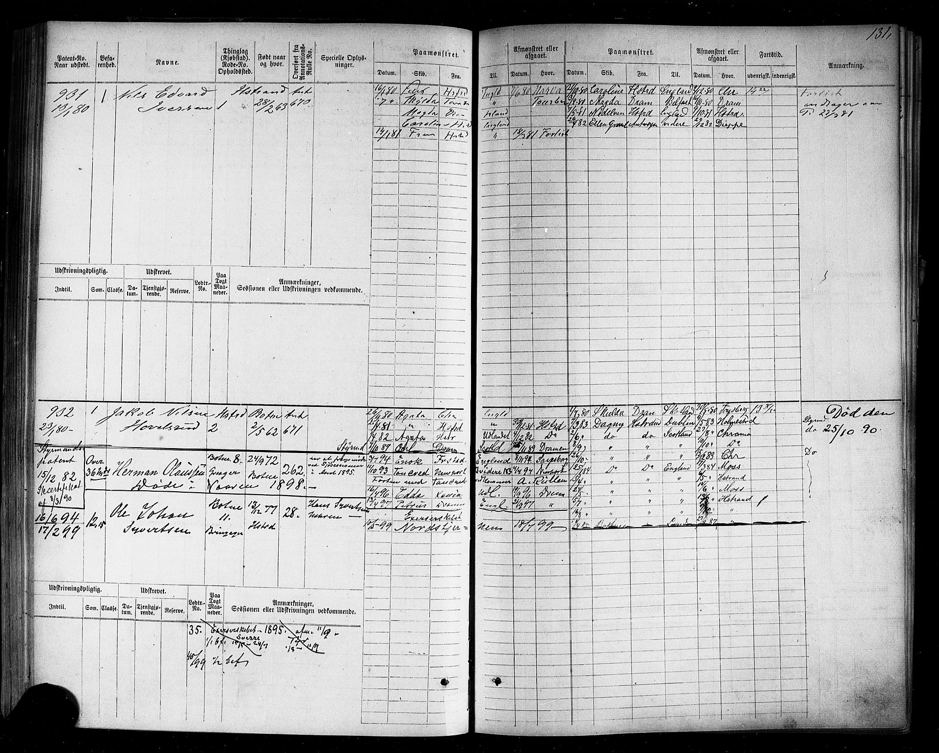 Holmestrand innrulleringskontor, SAKO/A-1151/F/Fc/L0003: Hovedrulle, 1872-1921, p. 136