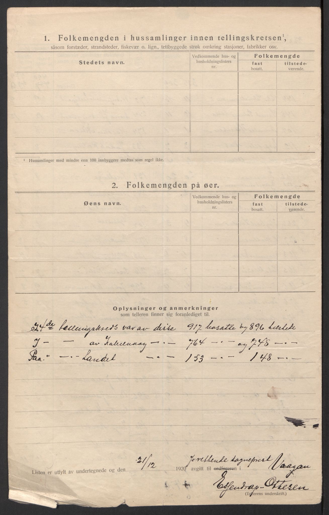 SAT, 1920 census for Vågan, 1920, p. 17