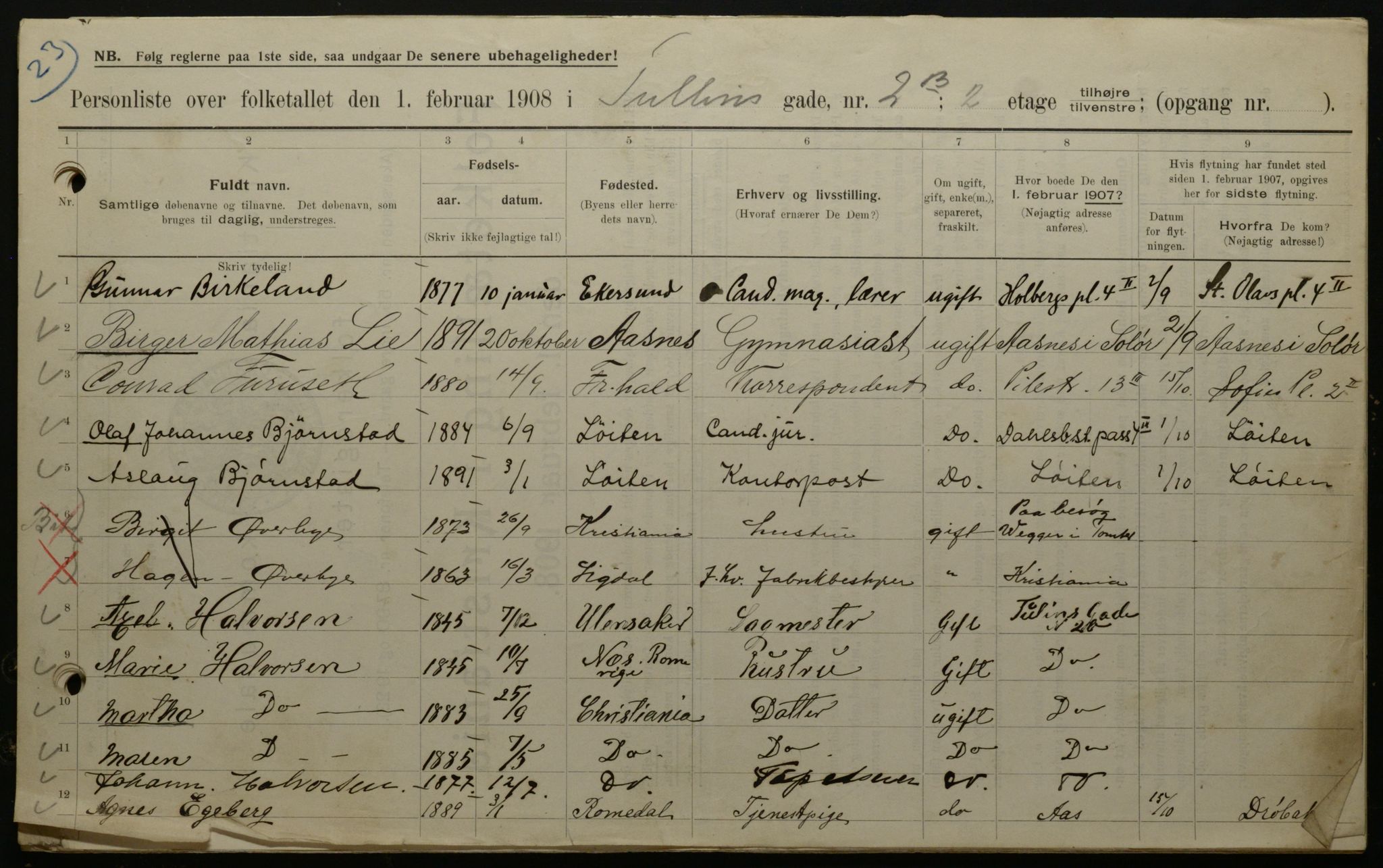 OBA, Municipal Census 1908 for Kristiania, 1908, p. 105487