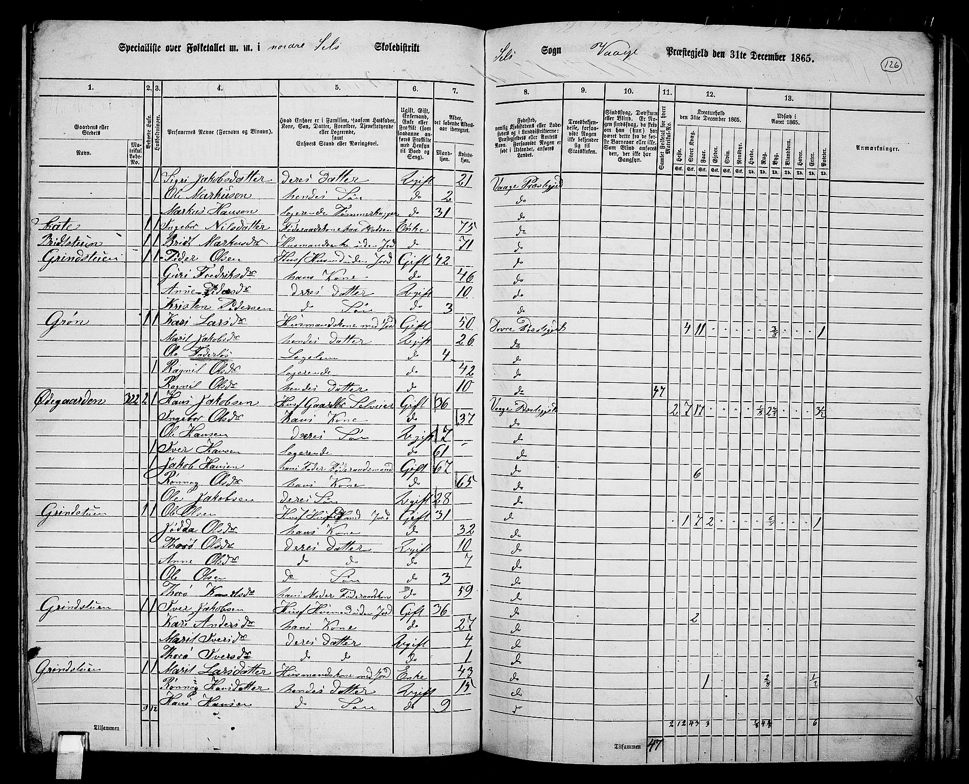RA, 1865 census for Vågå, 1865, p. 282