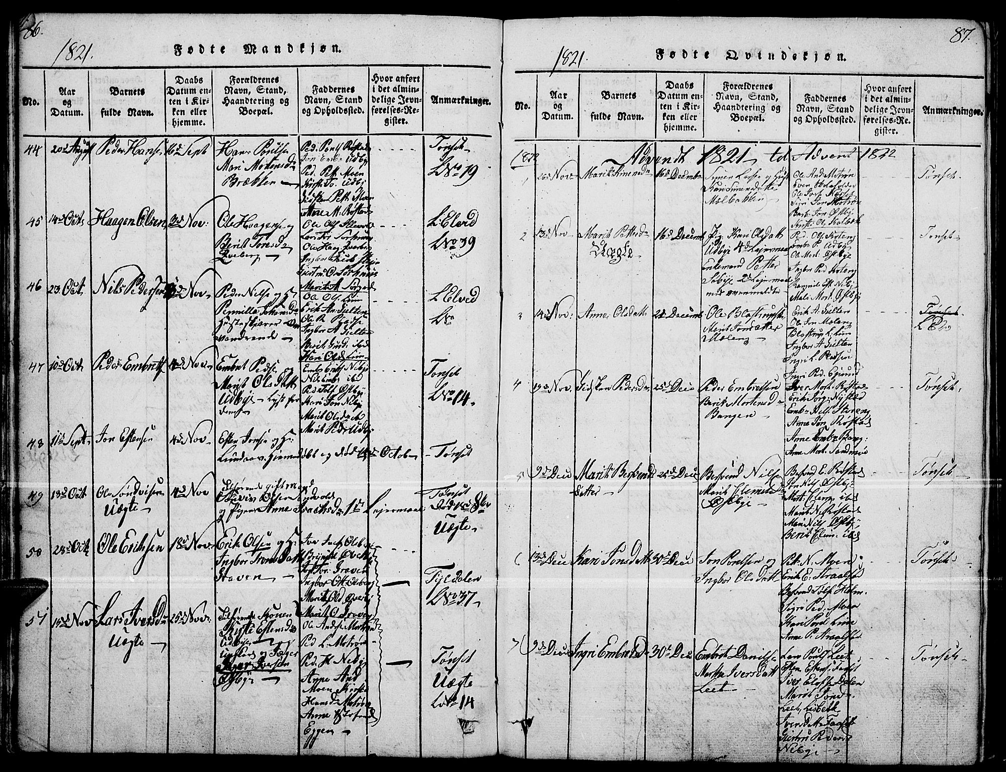 Tynset prestekontor, SAH/PREST-058/H/Ha/Haa/L0018: Parish register (official) no. 18, 1815-1829, p. 86-87