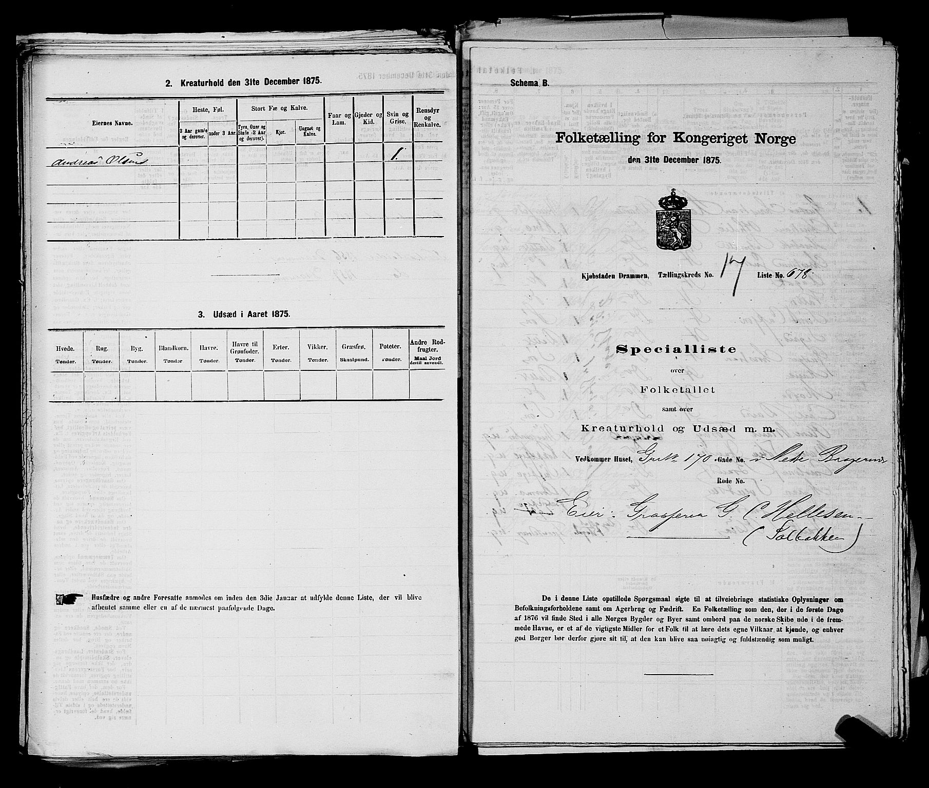 SAKO, 1875 census for 0602 Drammen, 1875, p. 1907