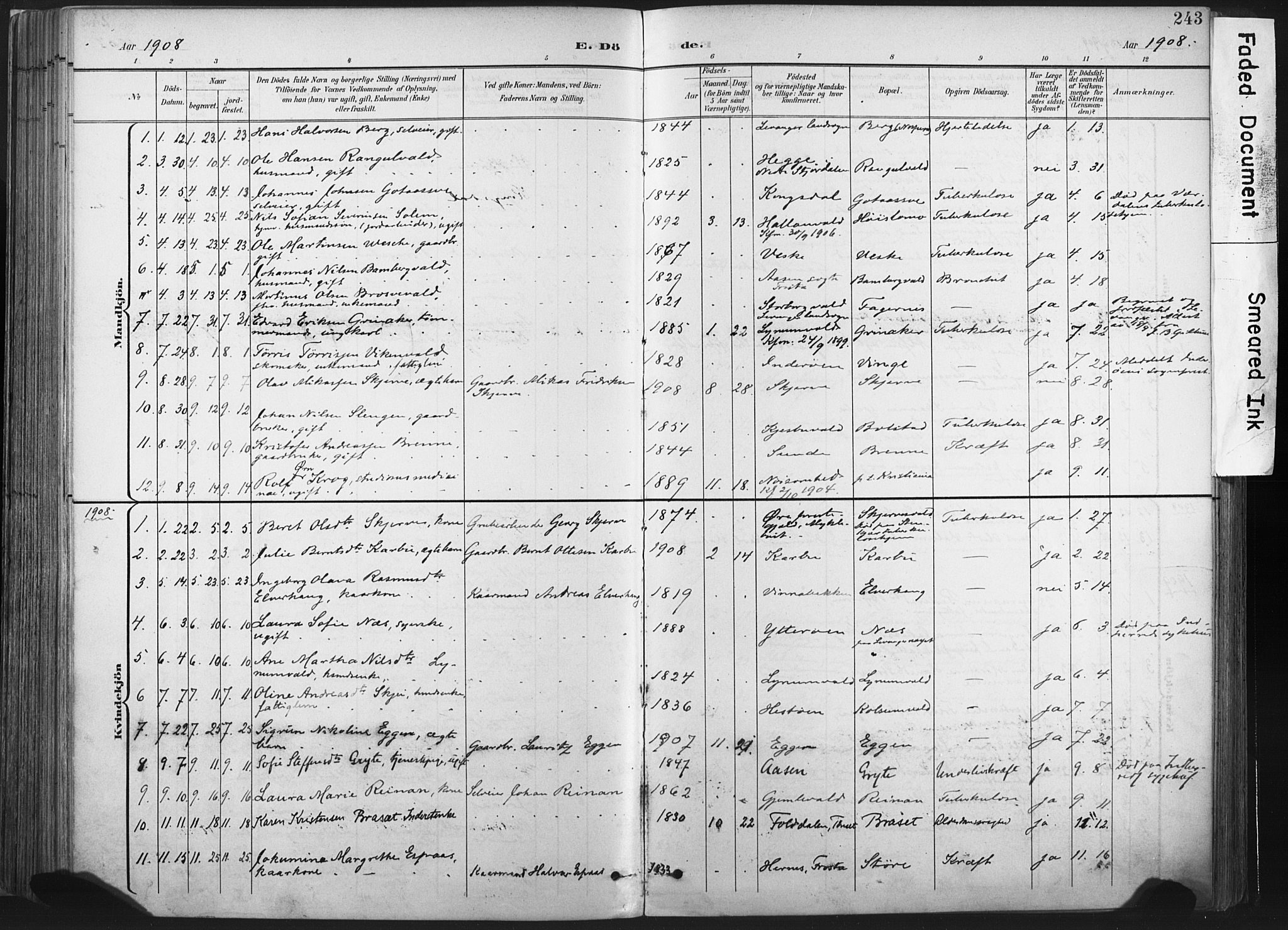 Ministerialprotokoller, klokkerbøker og fødselsregistre - Nord-Trøndelag, SAT/A-1458/717/L0162: Parish register (official) no. 717A12, 1898-1923, p. 243