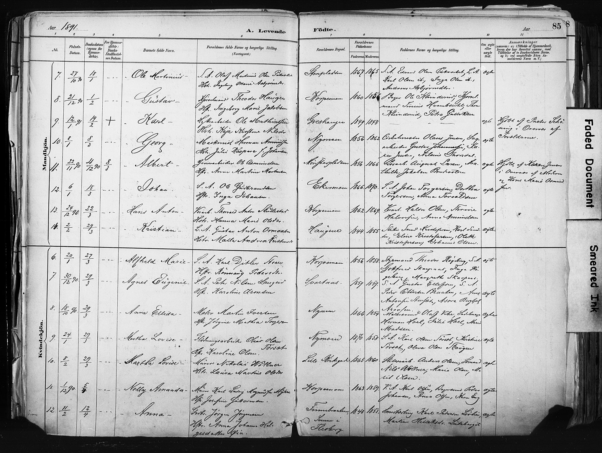 Kongsberg kirkebøker, SAKO/A-22/F/Fb/L0002: Parish register (official) no. II 2, 1886-1896, p. 85