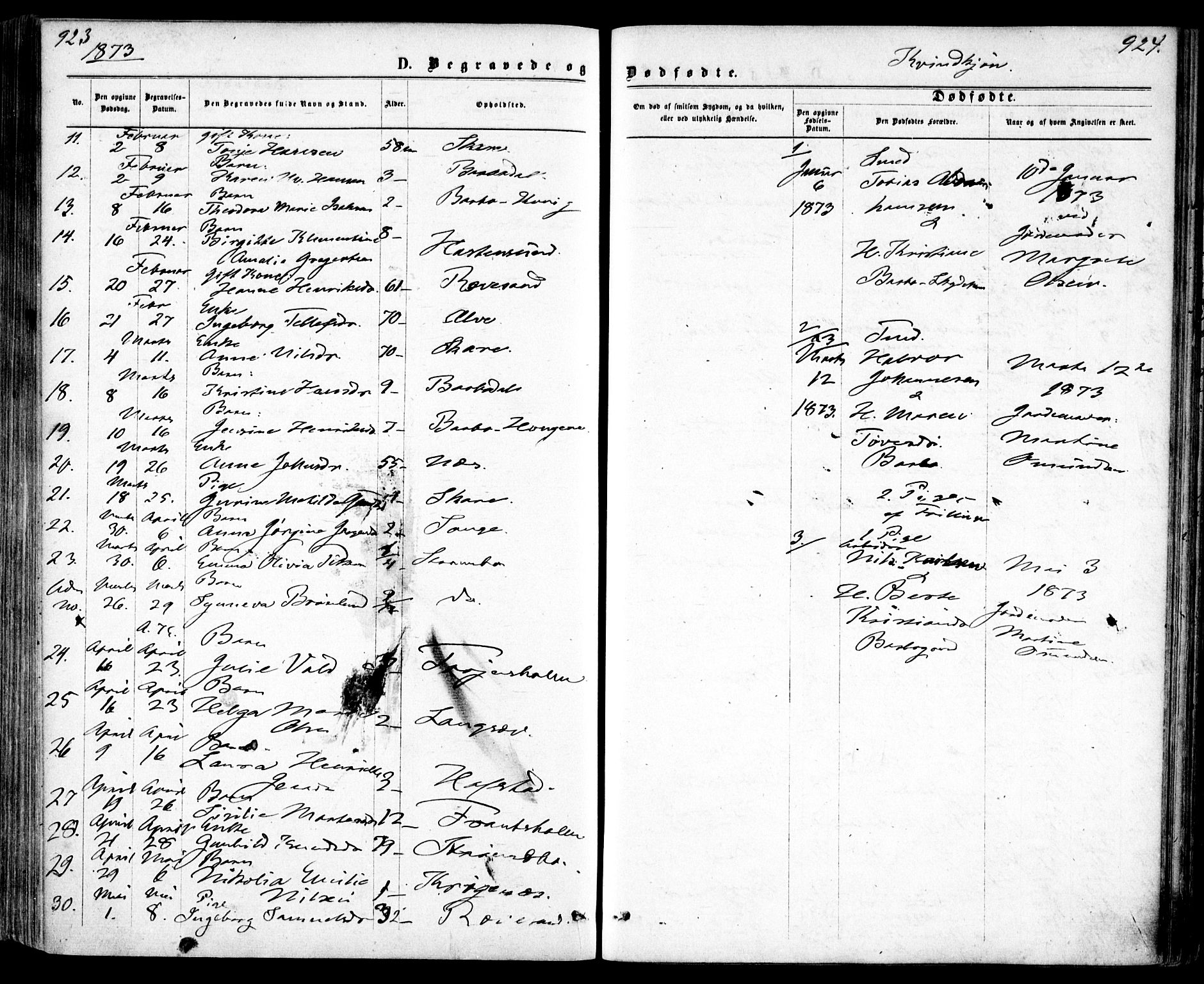 Tromøy sokneprestkontor, AV/SAK-1111-0041/F/Fa/L0008: Parish register (official) no. A 8, 1870-1877, p. 923-924