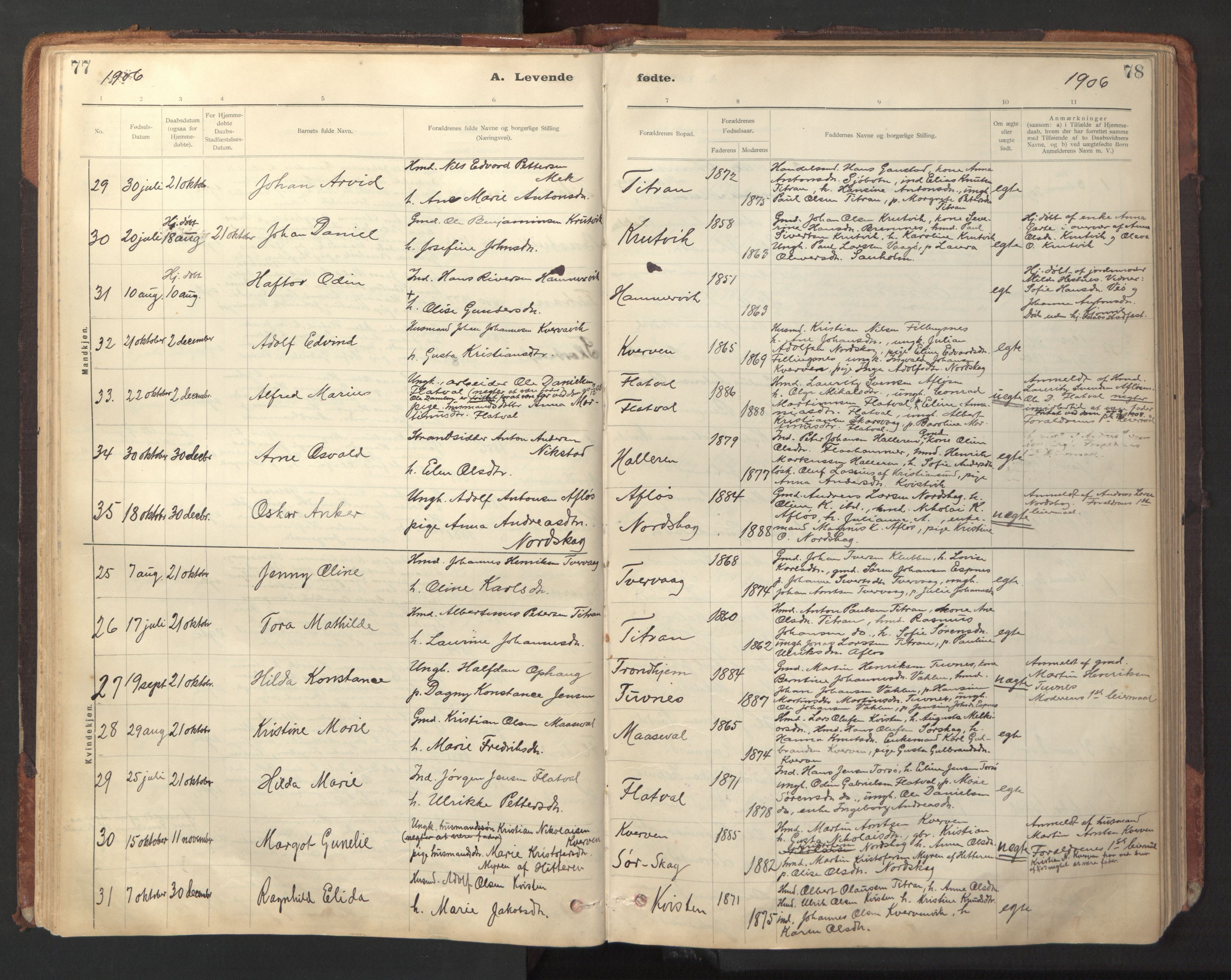 Ministerialprotokoller, klokkerbøker og fødselsregistre - Sør-Trøndelag, SAT/A-1456/641/L0596: Parish register (official) no. 641A02, 1898-1915, p. 77-78