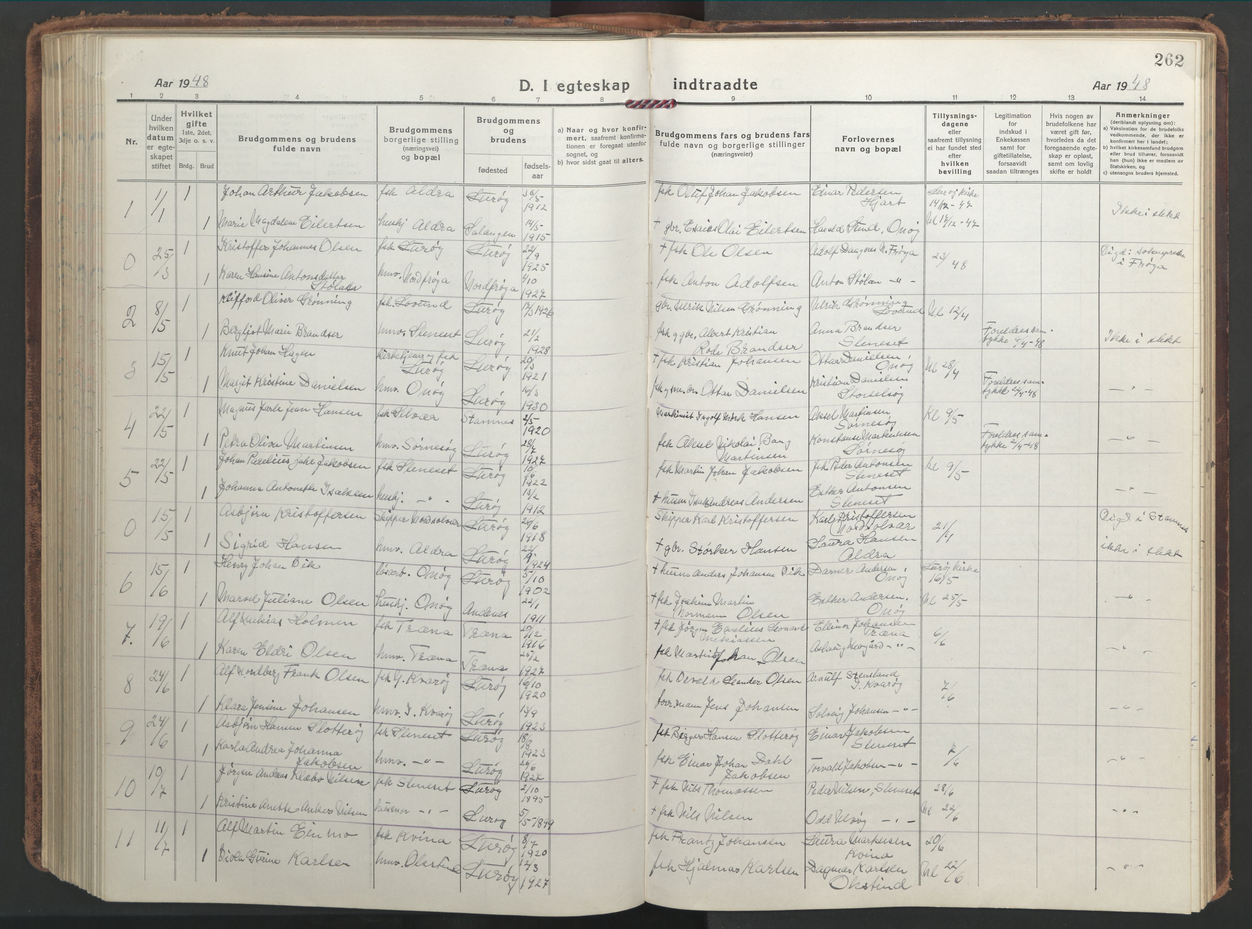 Ministerialprotokoller, klokkerbøker og fødselsregistre - Nordland, SAT/A-1459/839/L0574: Parish register (copy) no. 839C04, 1918-1950, p. 262