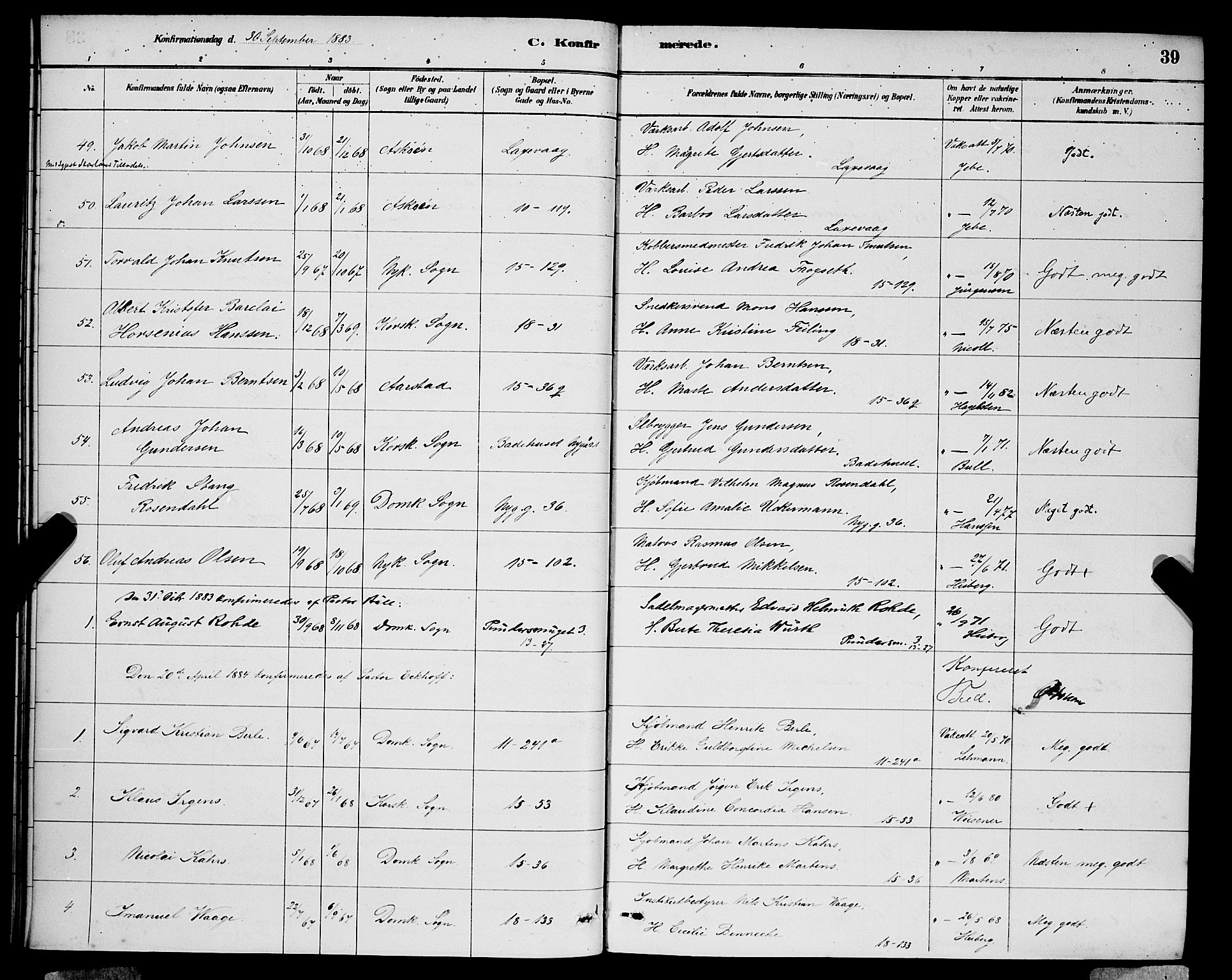 Domkirken sokneprestembete, SAB/A-74801/H/Hab/L0024: Parish register (copy) no. C 4, 1880-1899, p. 39
