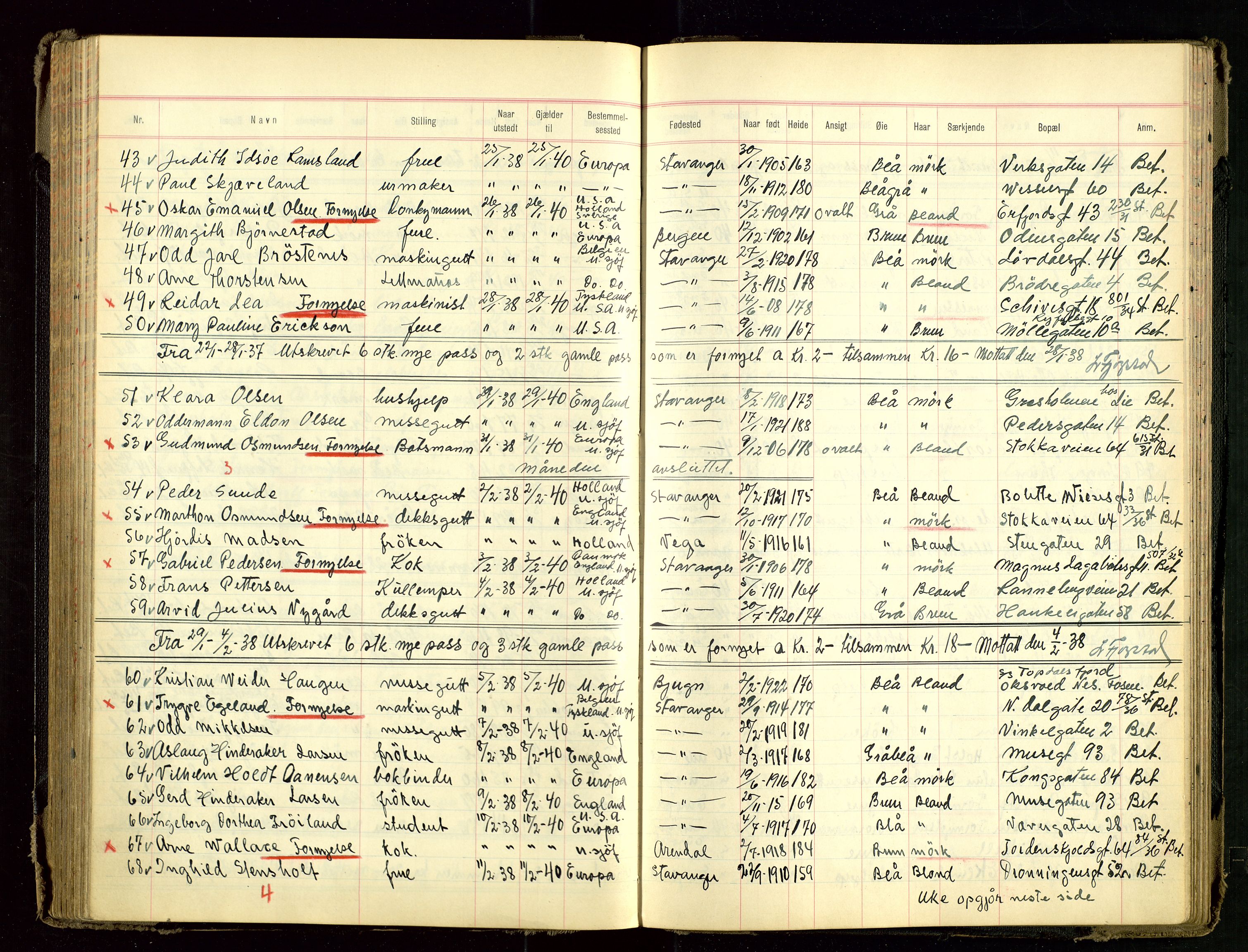 Stavanger politikammer, AV/SAST-A-100361/001/H/Hc/Hcd/Hcdb/L0001: "Passprotokoll", 1935-1939, p. 130