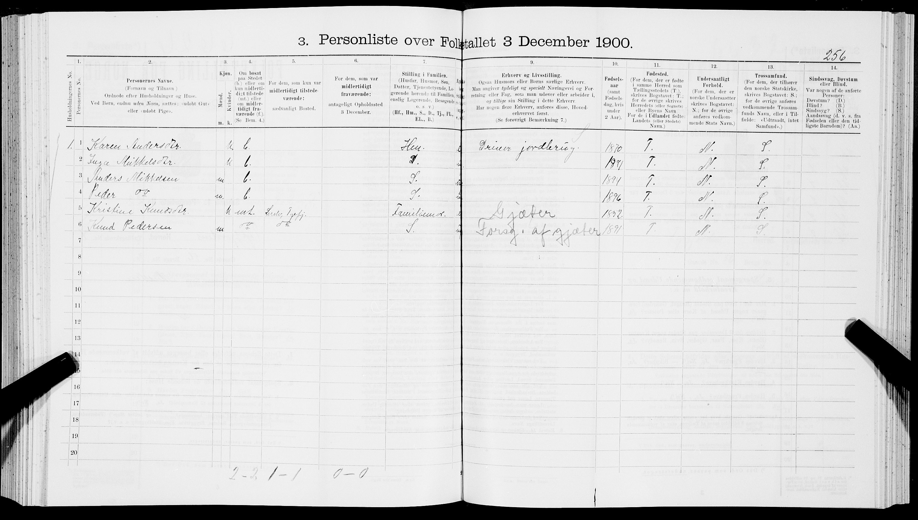 SAT, 1900 census for Tysfjord, 1900, p. 552