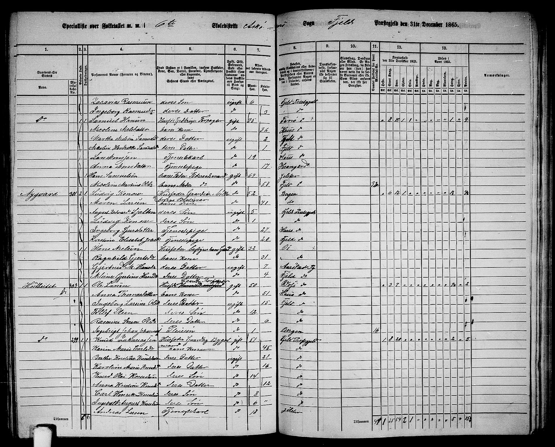 RA, 1865 census for Fjell, 1865, p. 198