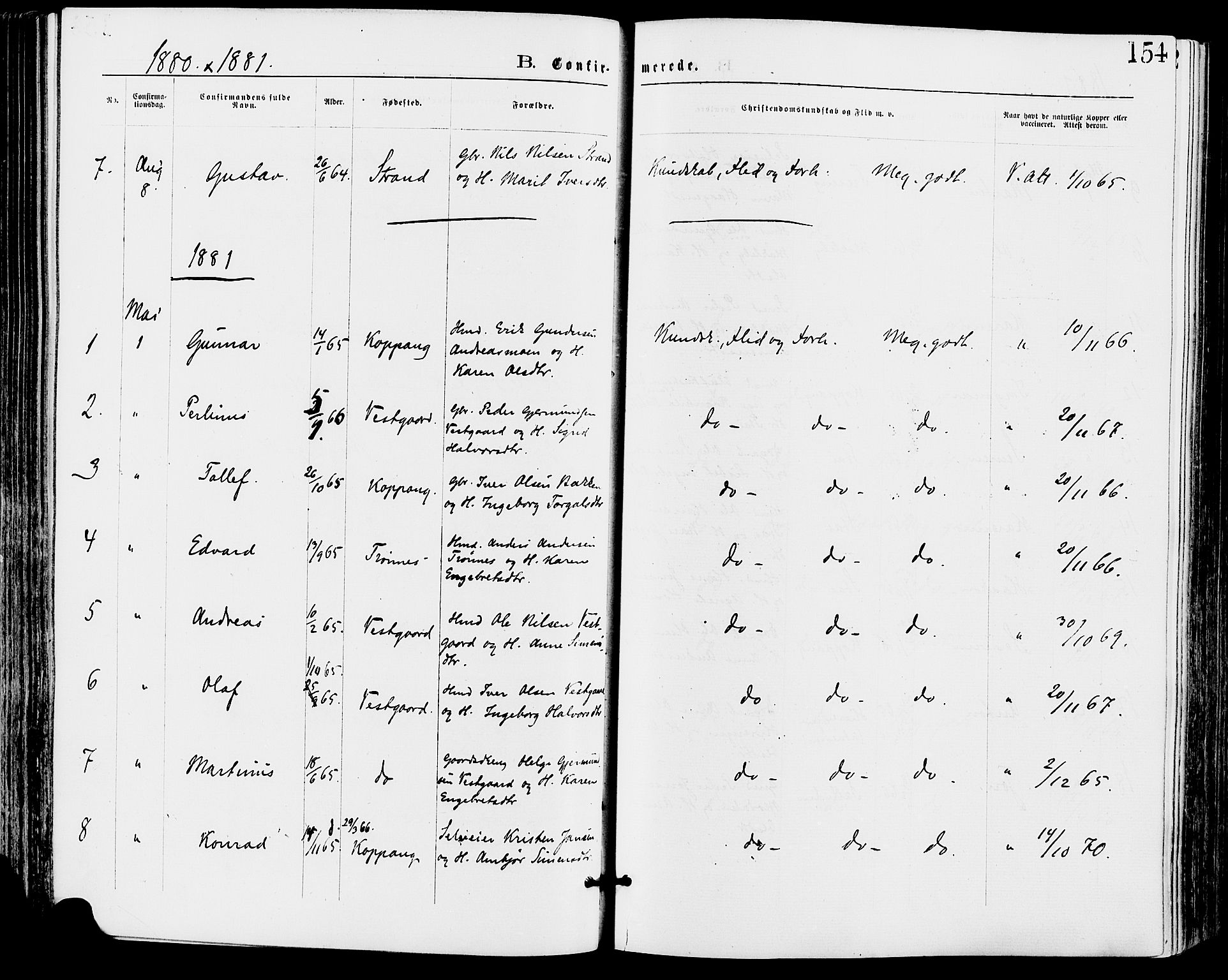 Stor-Elvdal prestekontor, SAH/PREST-052/H/Ha/Haa/L0001: Parish register (official) no. 1, 1871-1882, p. 154
