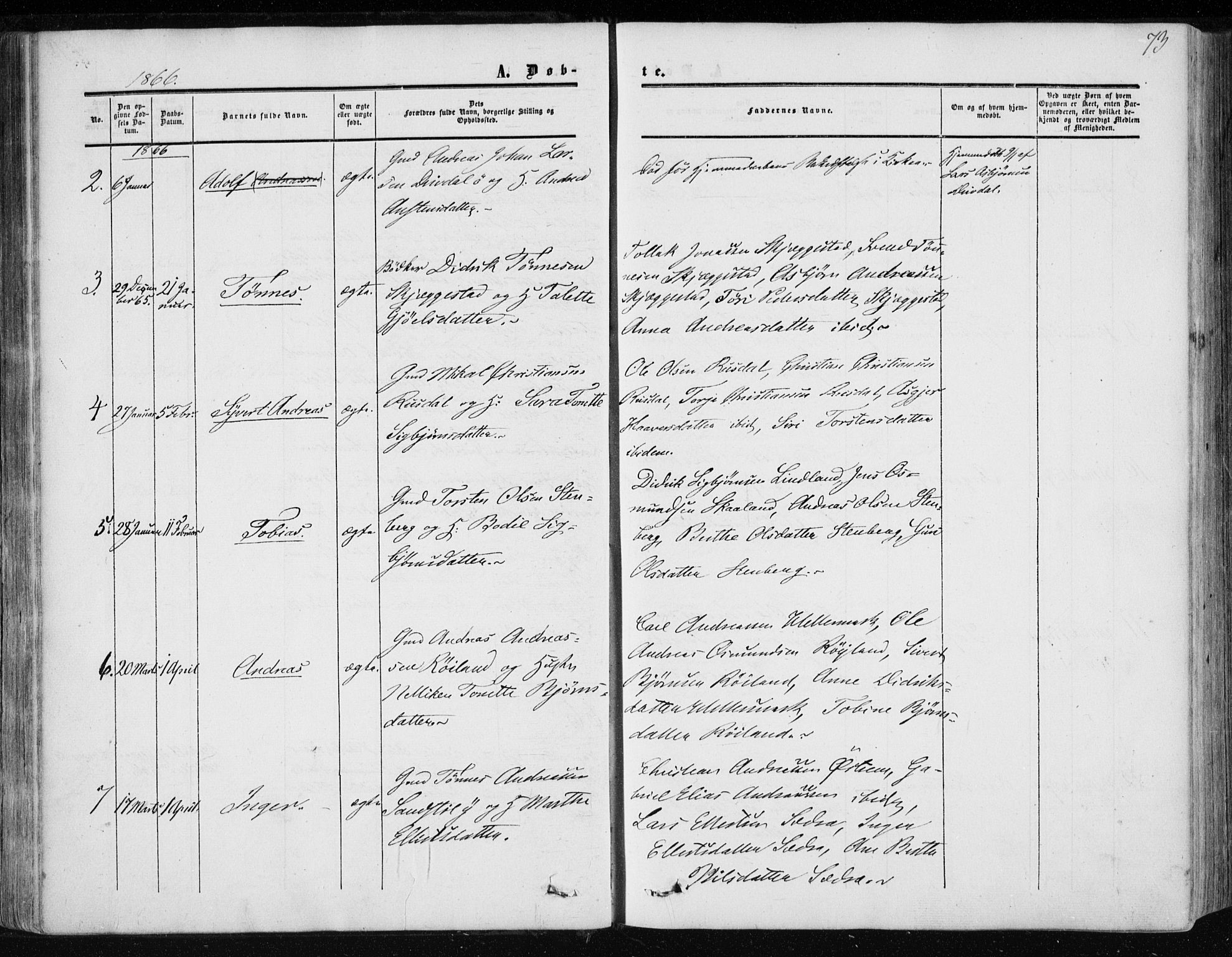 Lund sokneprestkontor, AV/SAST-A-101809/S06/L0009: Parish register (official) no. A 8, 1853-1877, p. 73