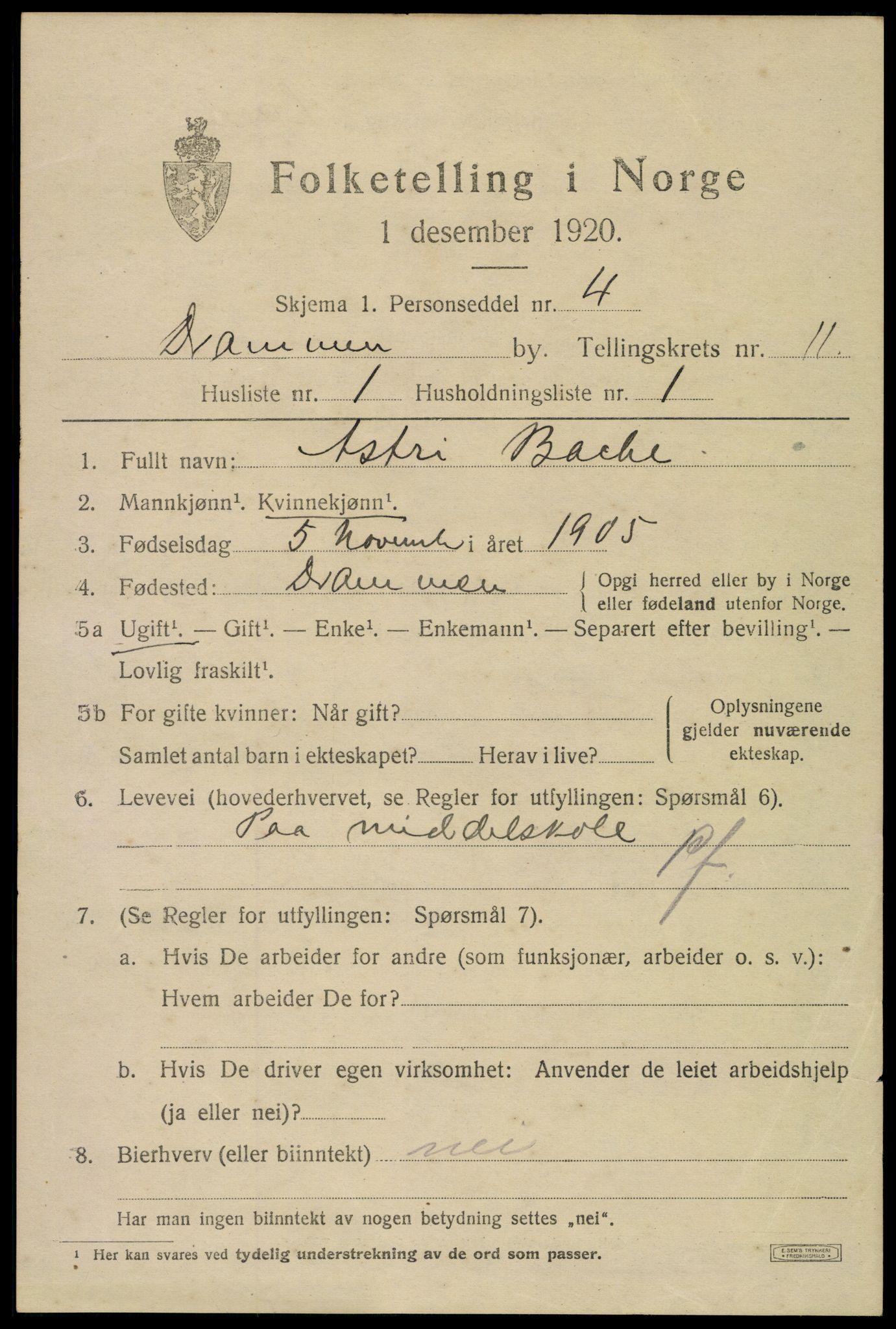 SAKO, 1920 census for Drammen, 1920, p. 66231